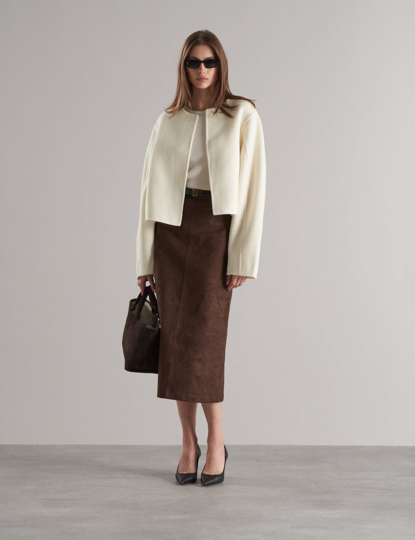 Indra Faux Suede Skirt Chocolate
