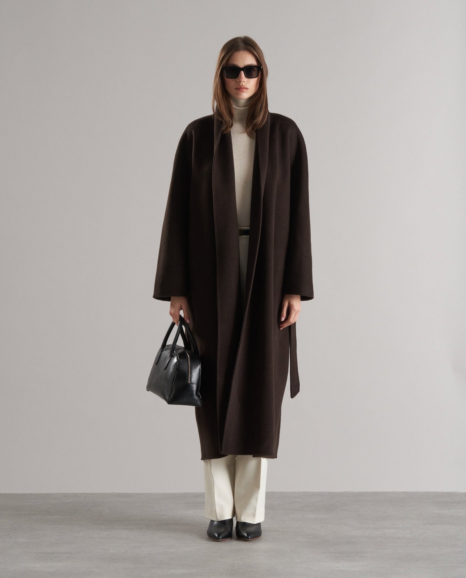 Enza Doublé Cashmere Blend Robe Coat Espresso