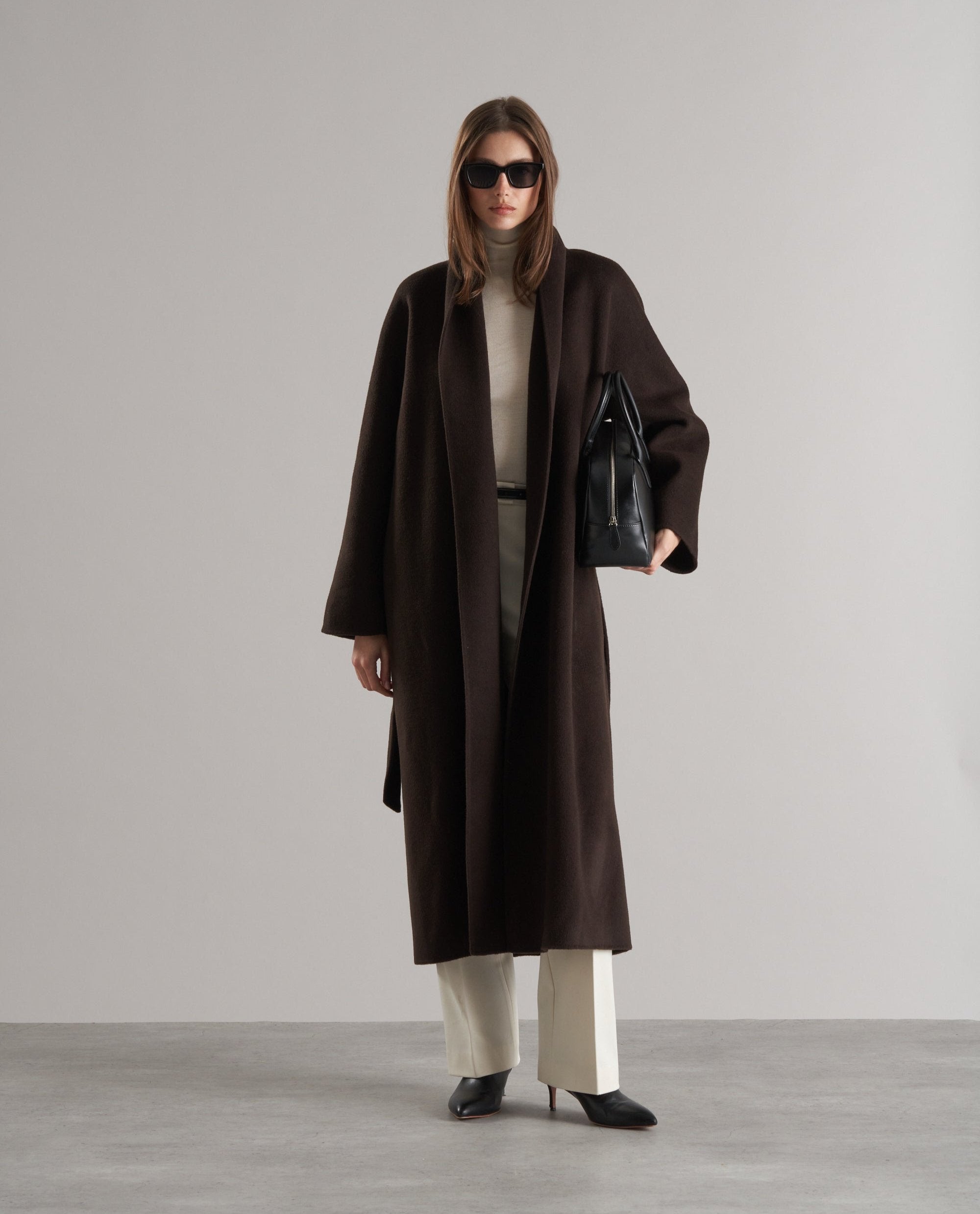 Enza Doublé Cashmere Blend Robe Coat Espresso