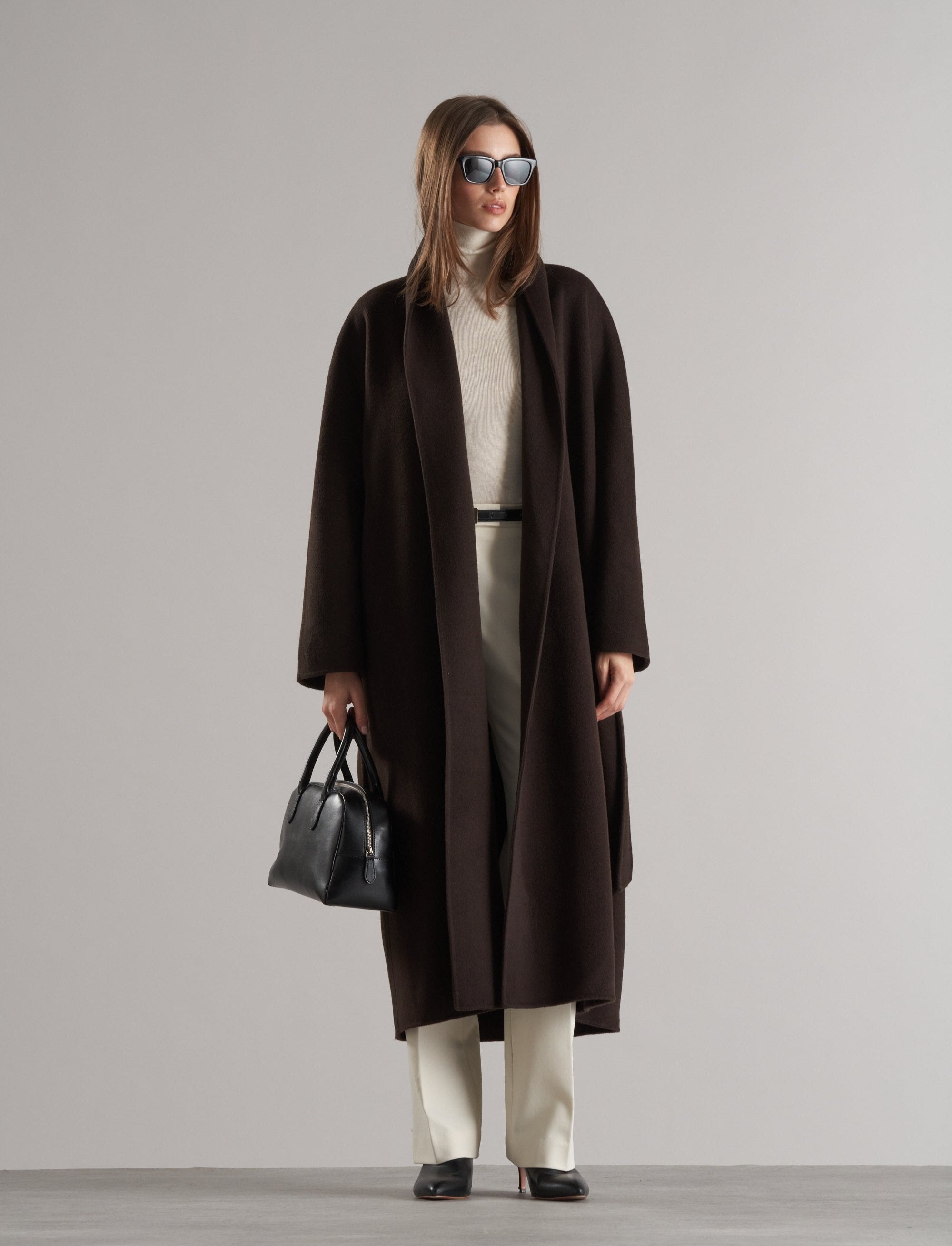 Enza Doublé Cashmere Blend Robe Coat Espresso