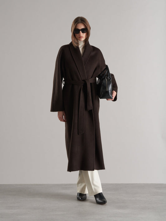 Enza Doublé Cashmere Blend Robe Coat Espresso