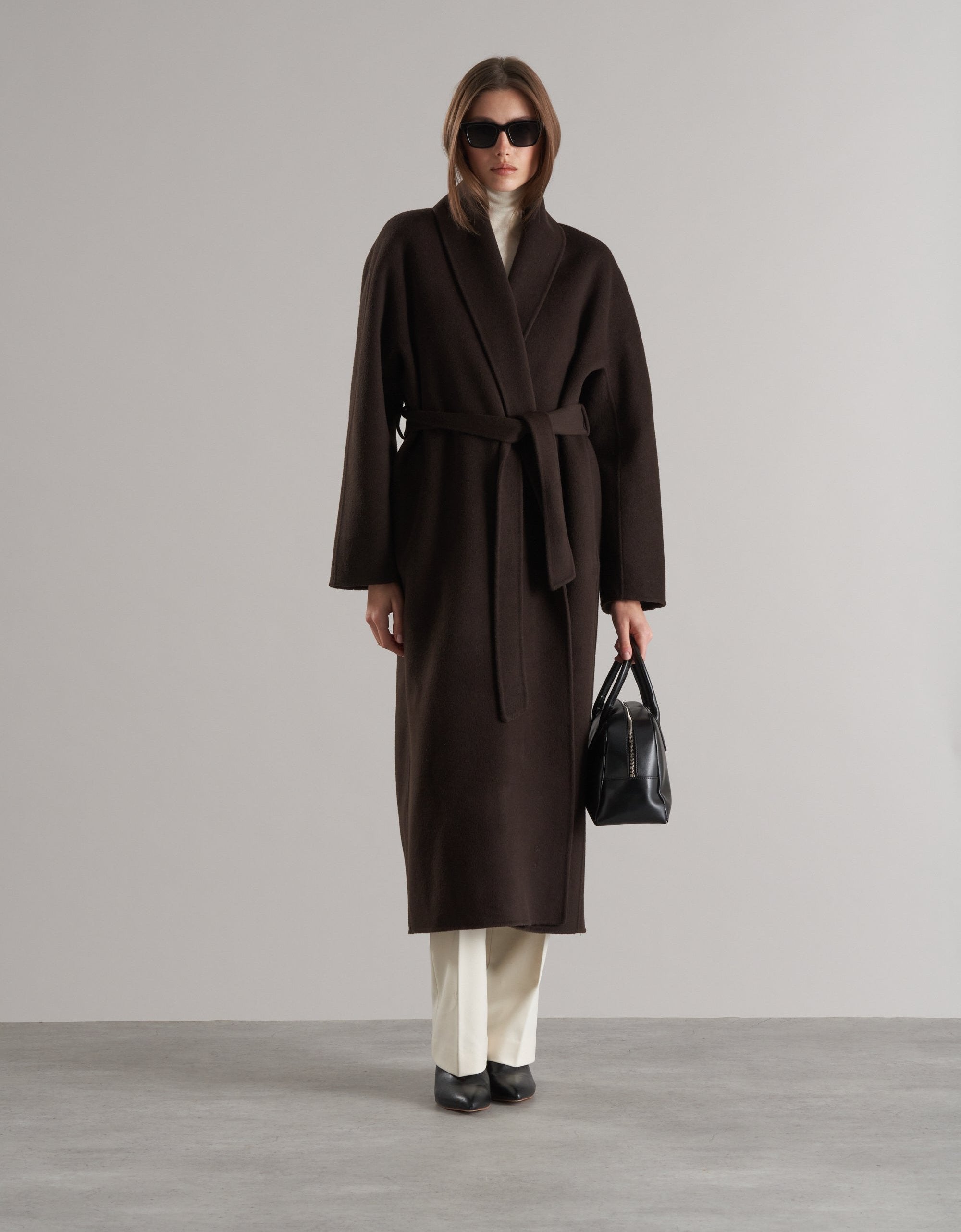 Enza Doublé Cashmere Blend Robe Coat Espresso