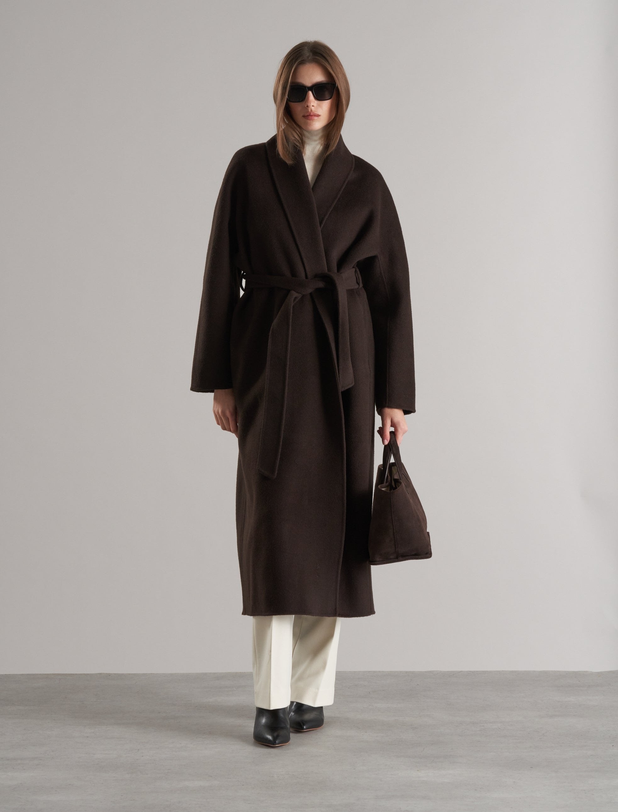 Enza Doublé Cashmere Blend Robe Coat Espresso