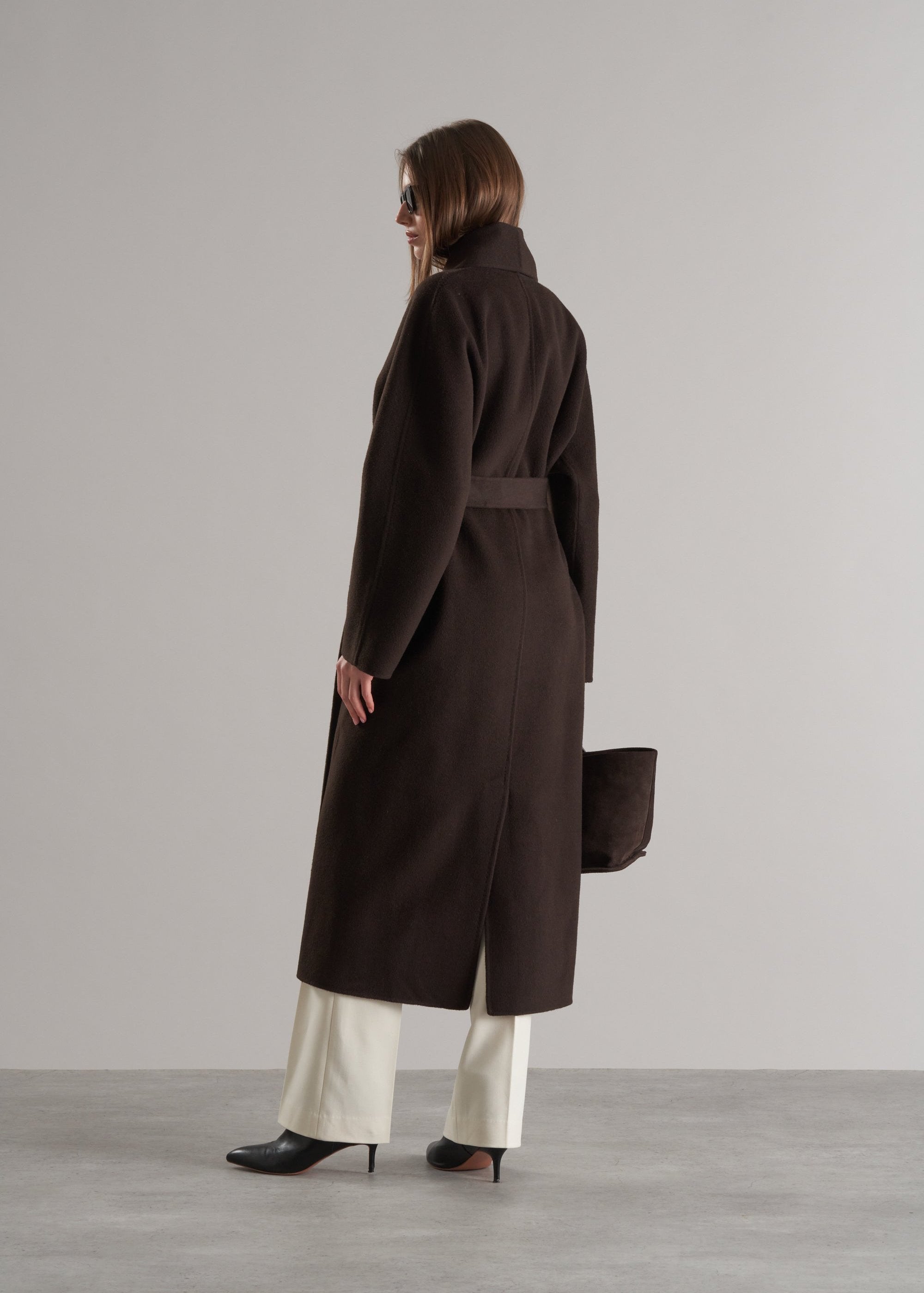 Enza Doublé Cashmere Blend Robe Coat Espresso