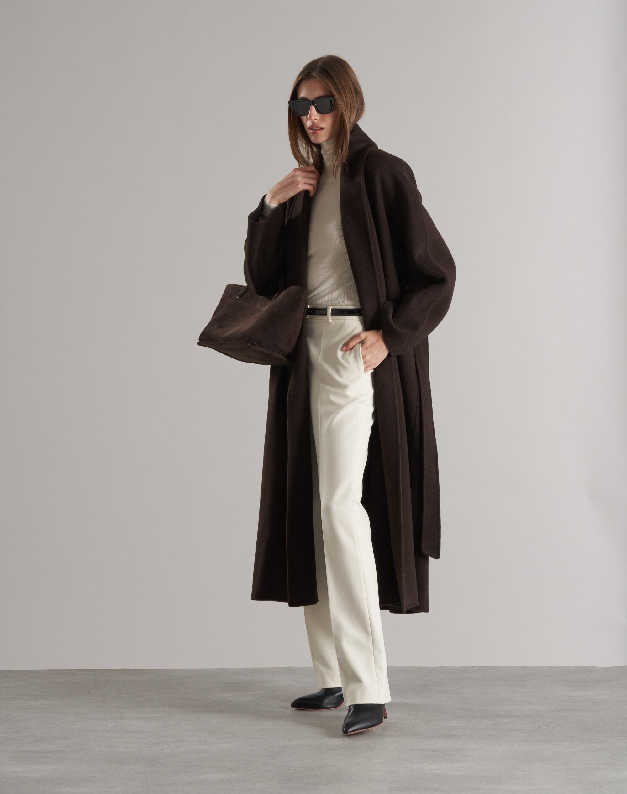 Enza Doublé Cashmere Blend Robe Coat Espresso