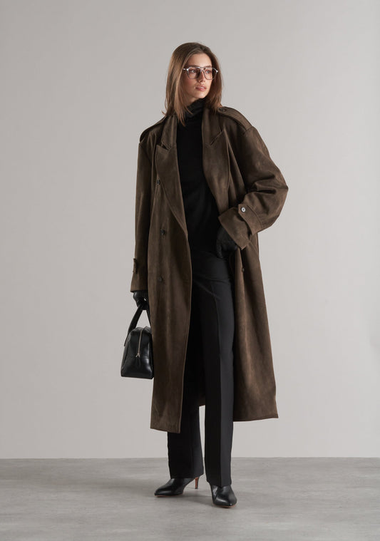 Lyna Faux Suede Trench Coat Cedar