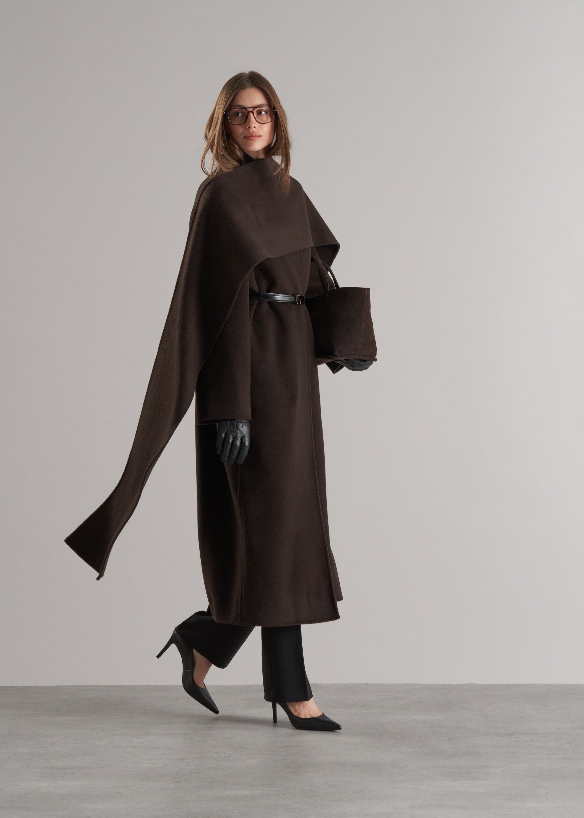 Tala Wool Coat with Scarf Espresso