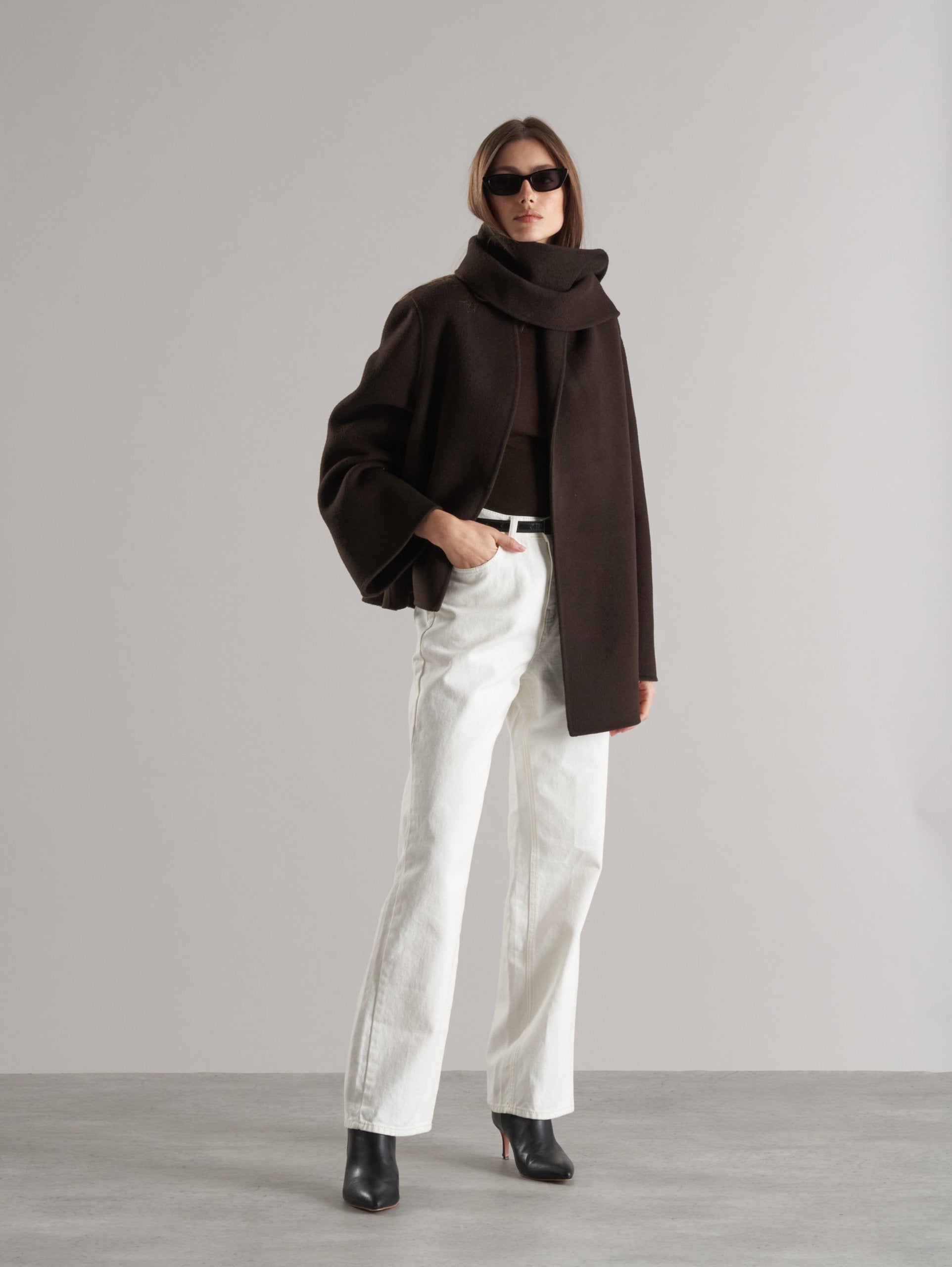 Tala Wool Jacket with Scarf Espresso