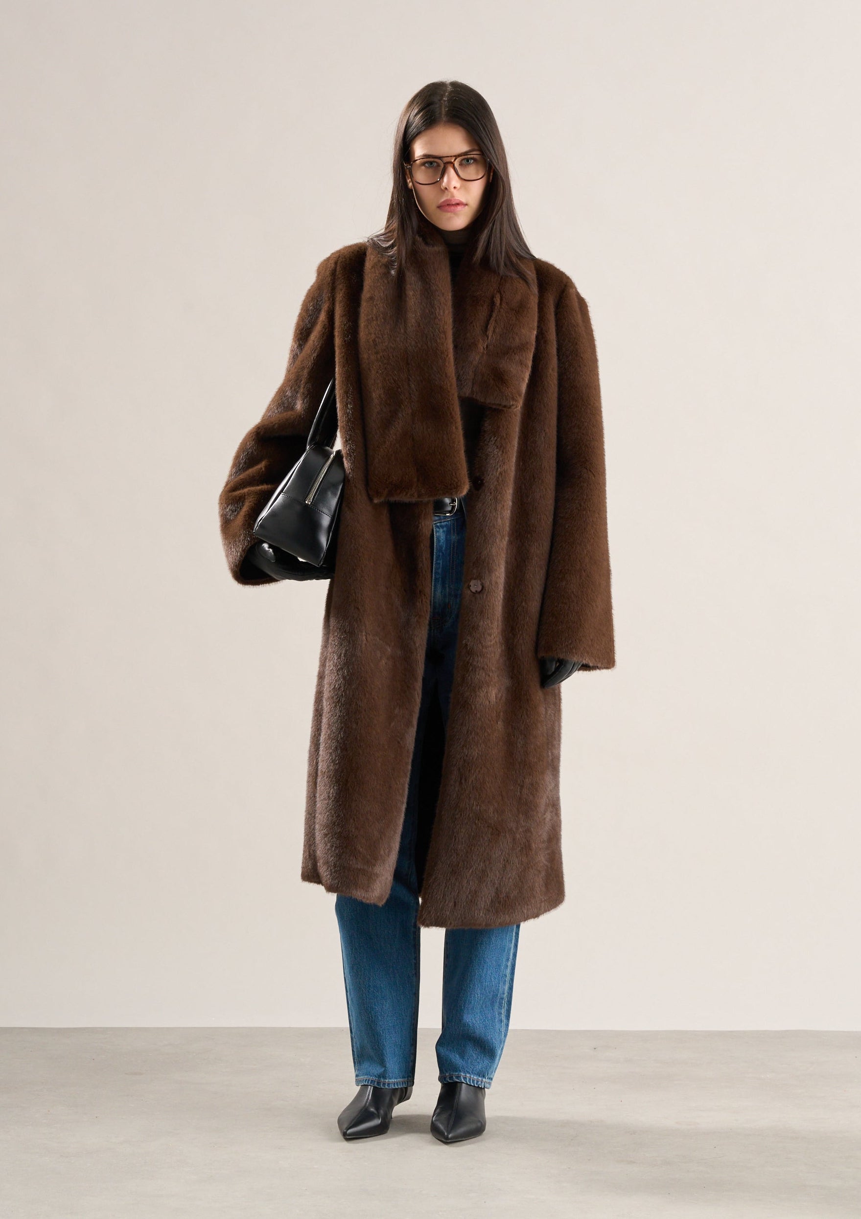 Lia Faux Fur Scarf Coat Chestnut