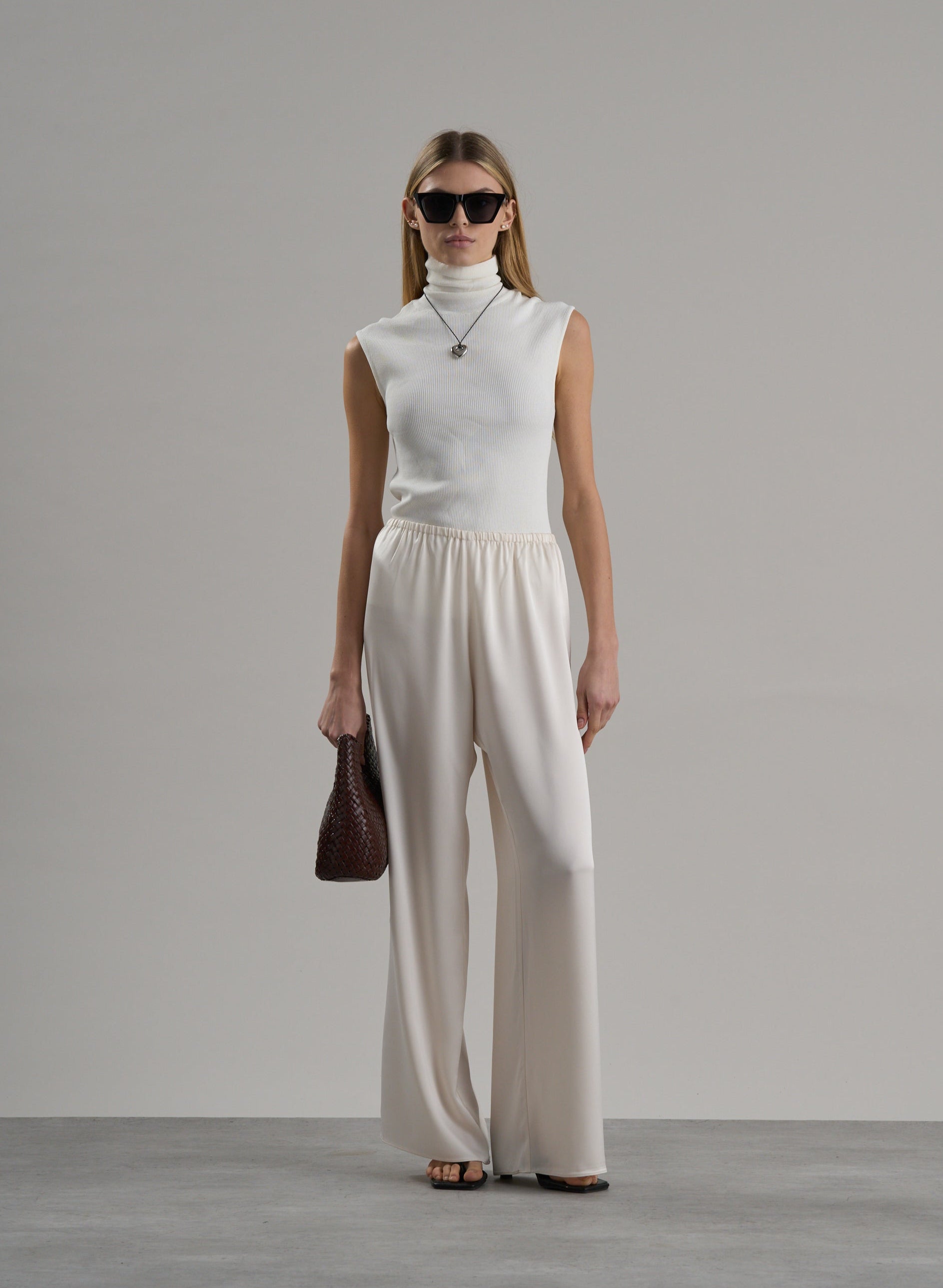 Zax Silky Wide Leg Pants Oyster