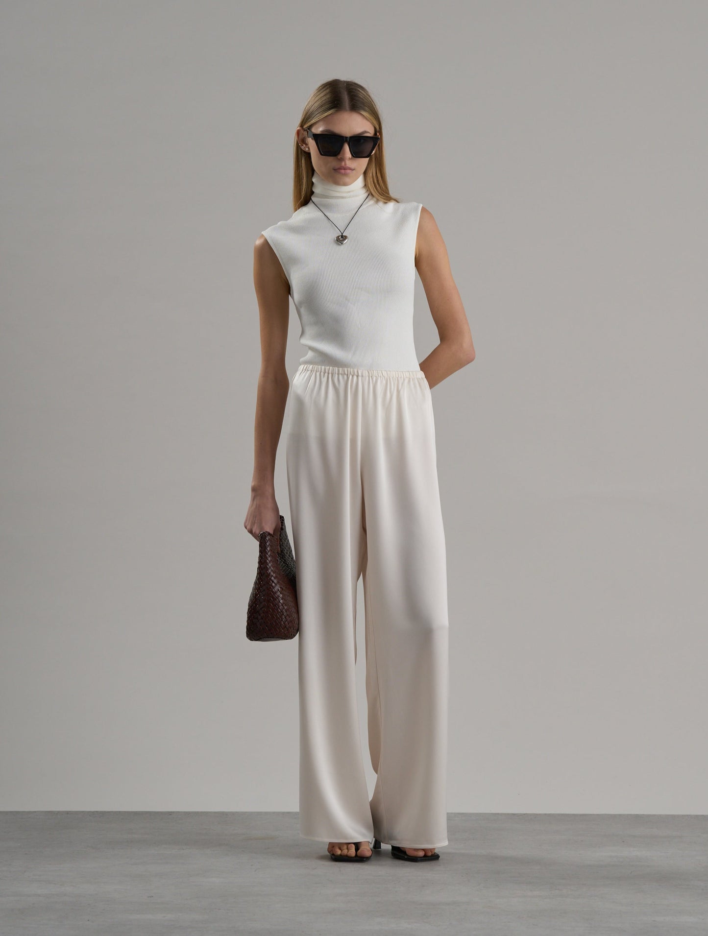 Zax Silky Wide Leg Pants Oyster