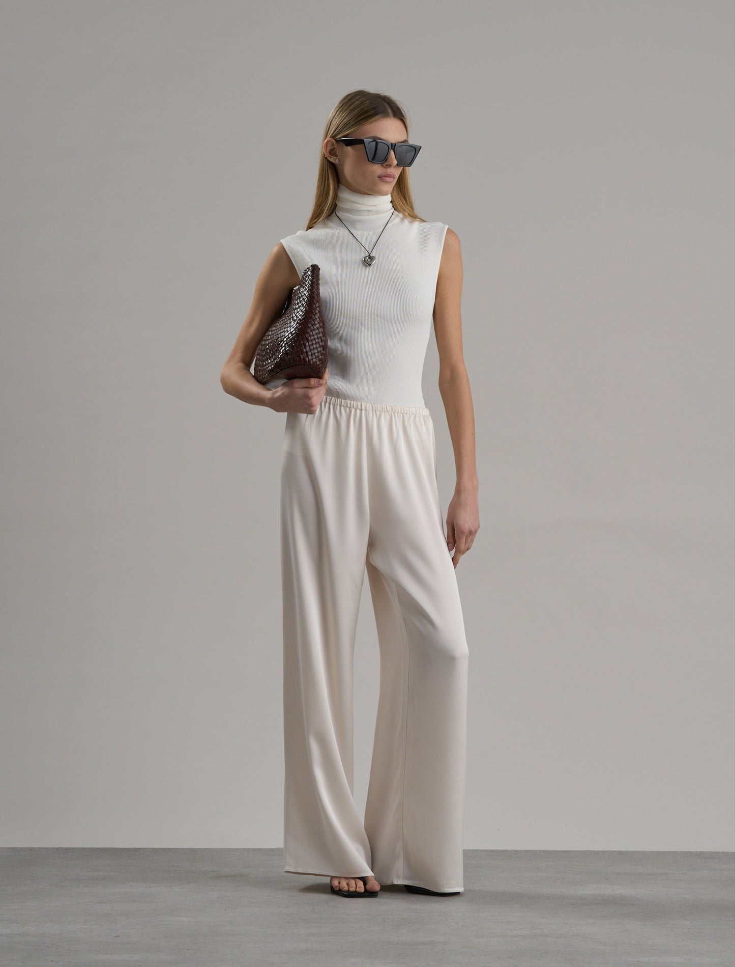 Zax Silky Wide Leg Pants Oyster
