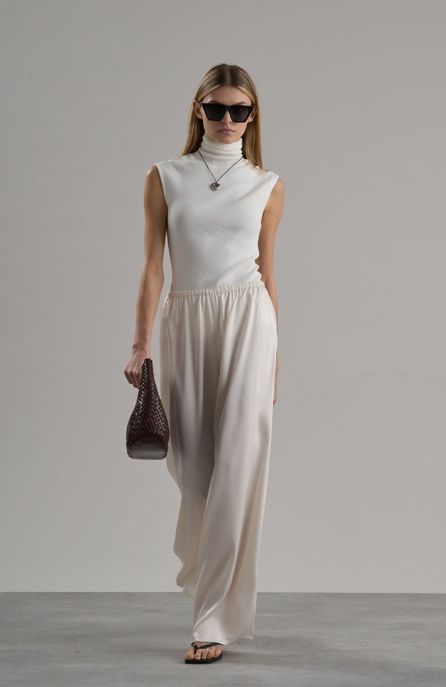 Zax Silky Wide Leg Pants Oyster