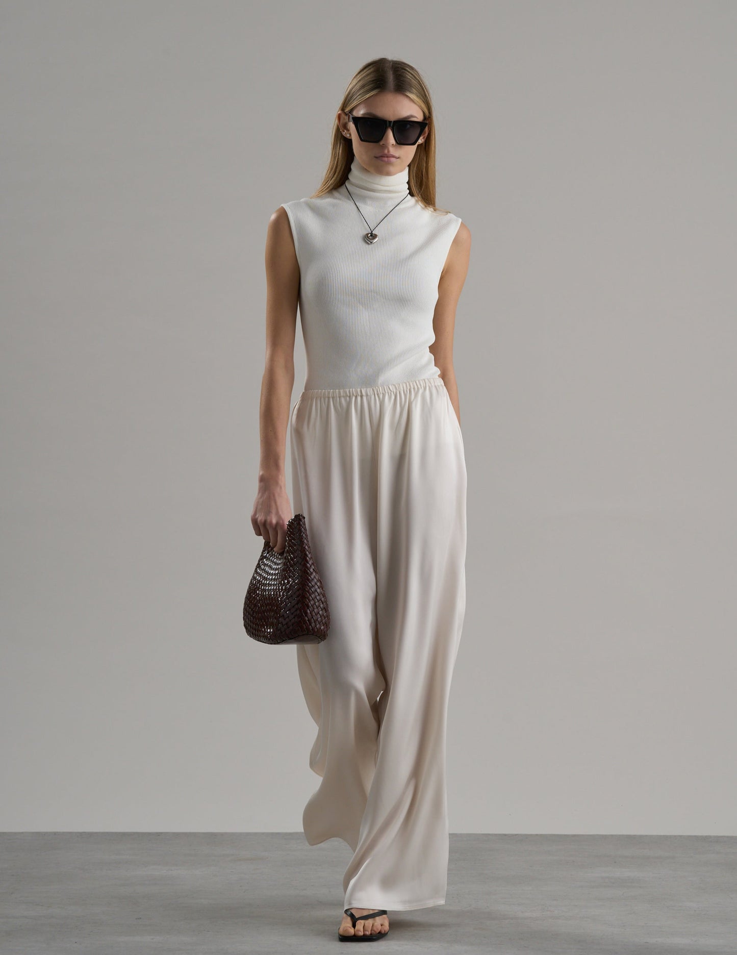 Zax Silky Wide Leg Pants Oyster
