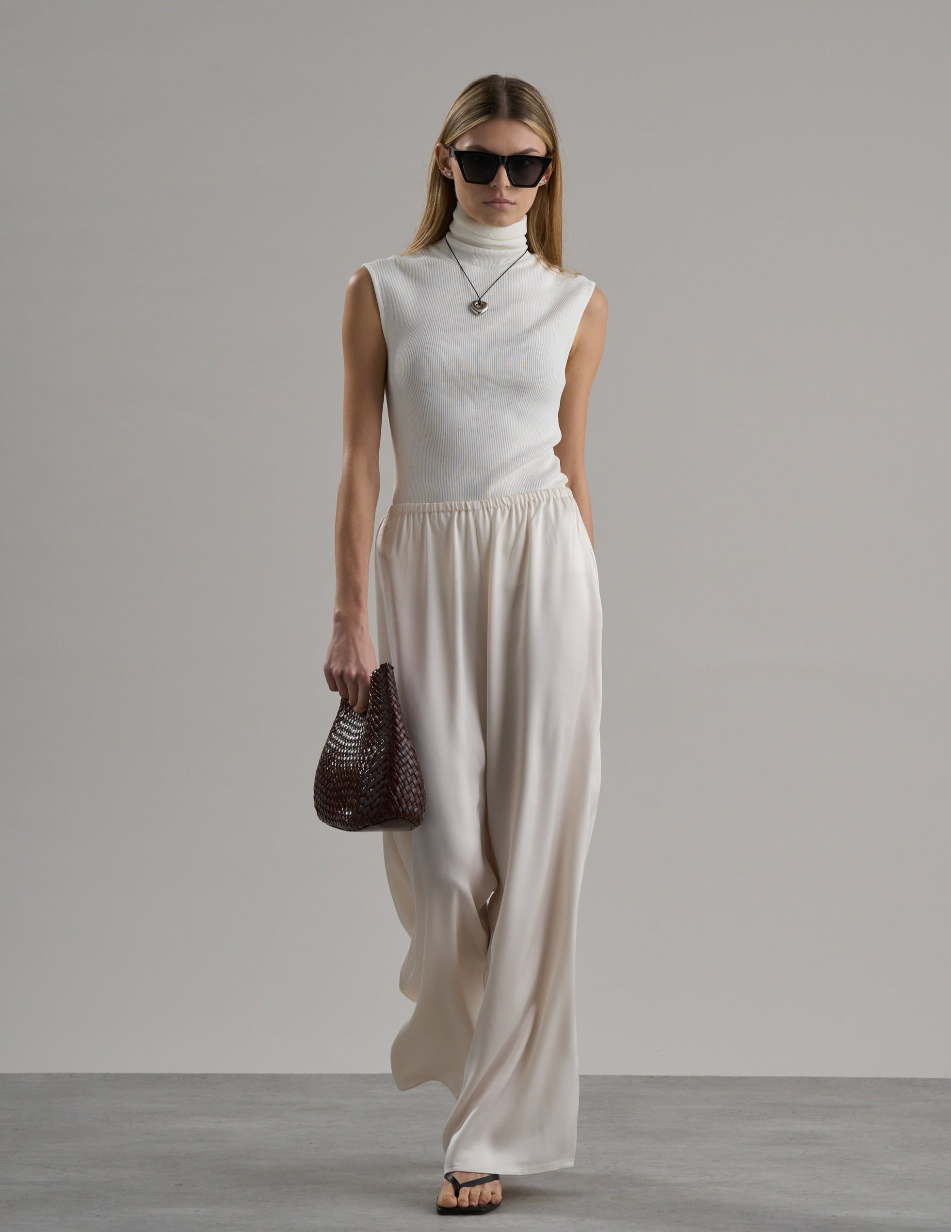 Zax Silky Wide Leg Pants Oyster