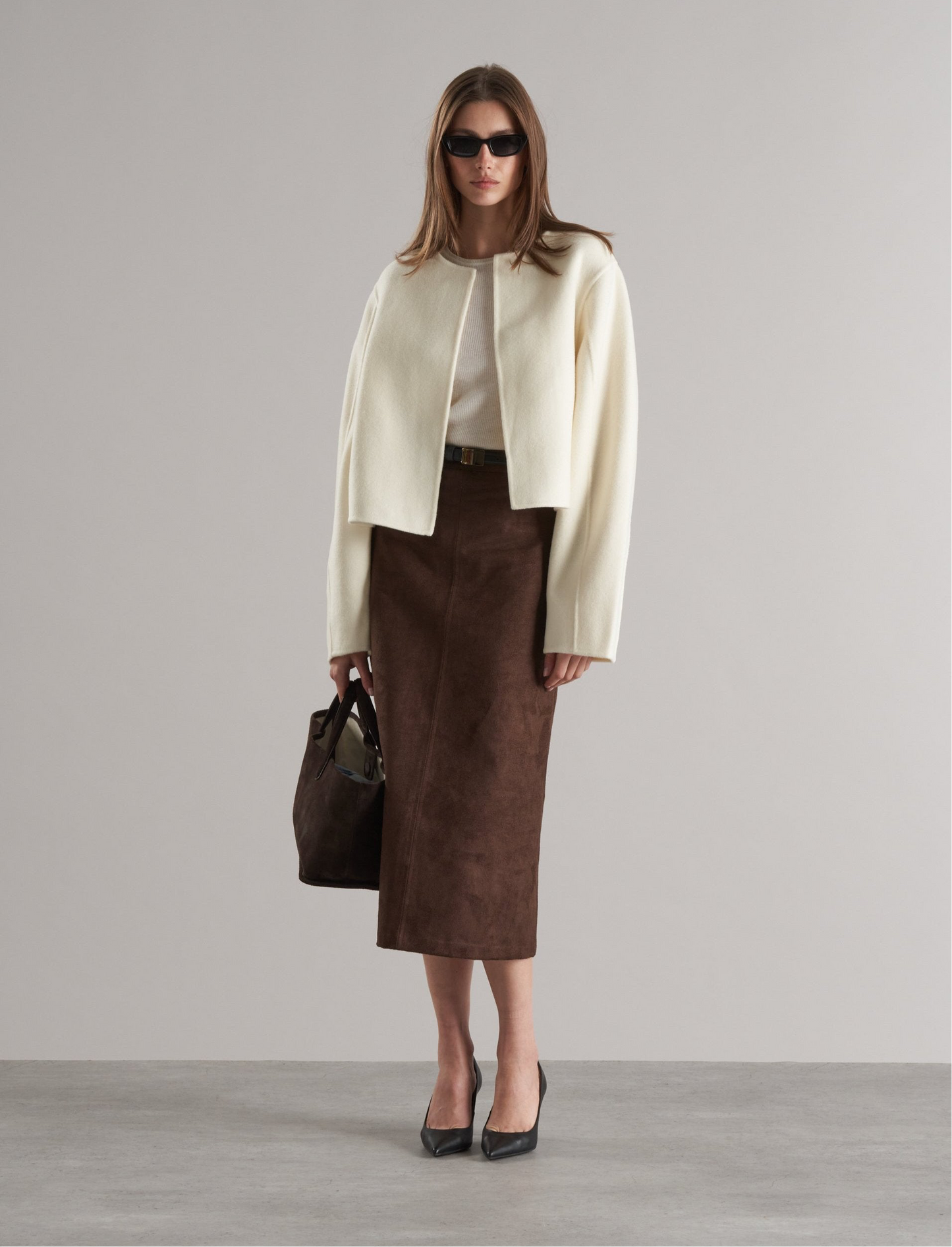 Indra Faux Suede Skirt Chocolate