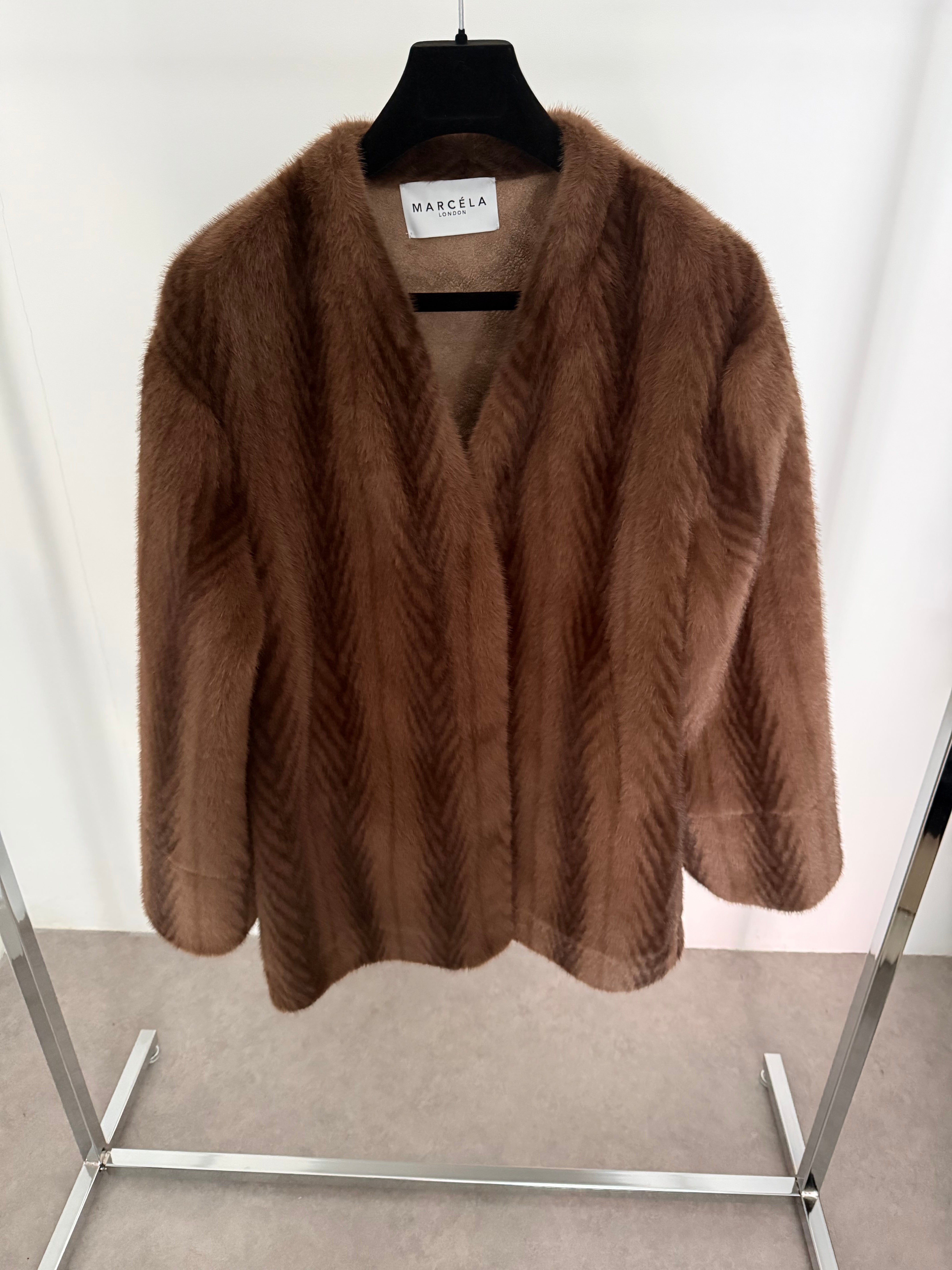 Chevron Faux Fur Coat Mink