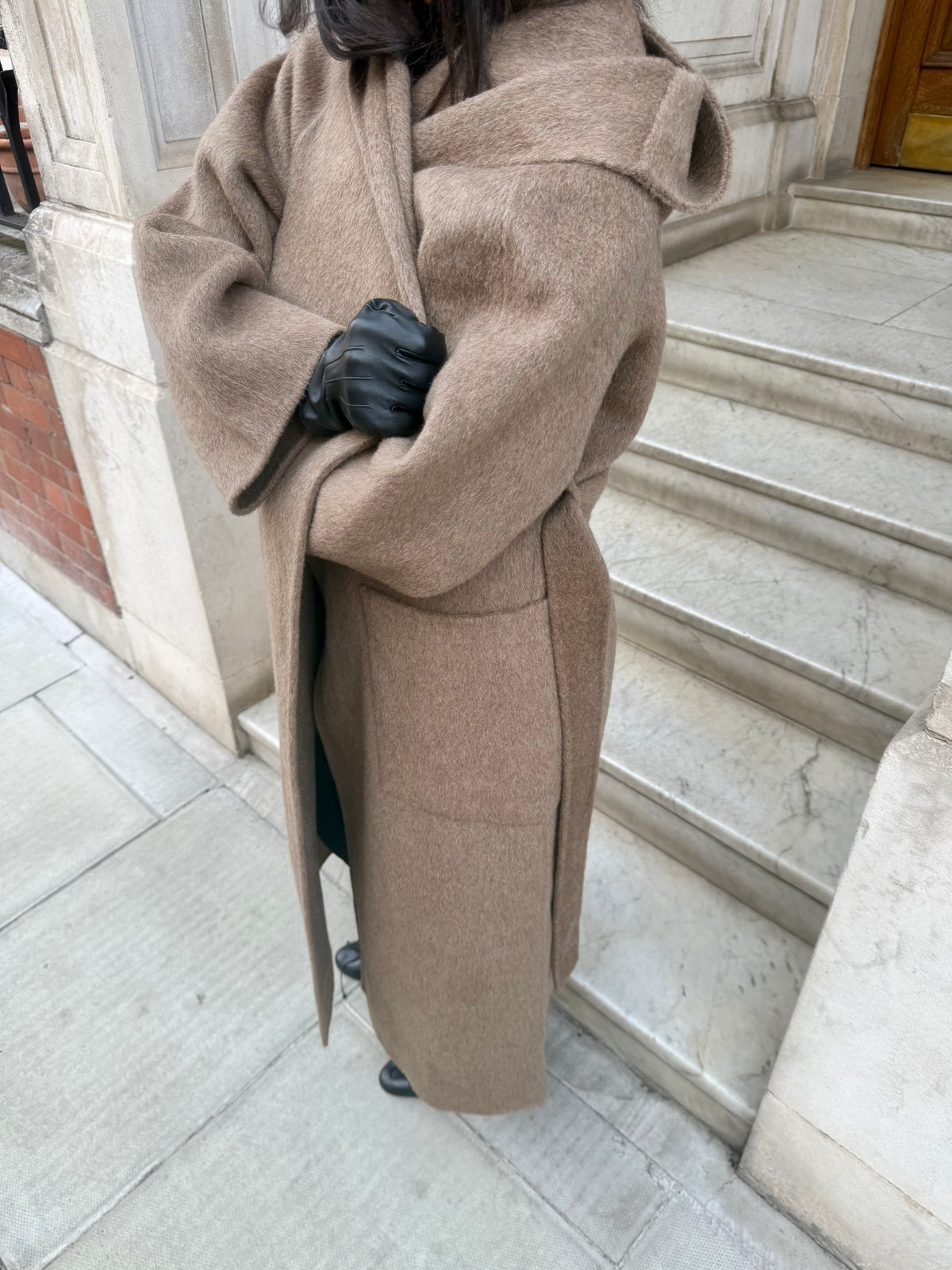 Amel Brushed Wool Hood Coat Mink Brown