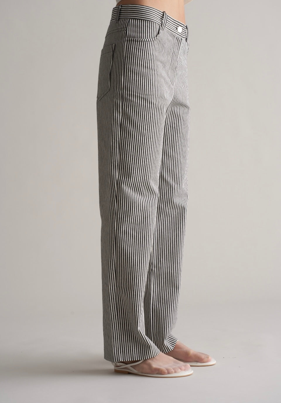 Bianco Cotton Striped Trousers Black/White