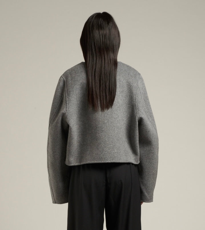 Esme Wool Collarless Cropped Jacket Grey Melange