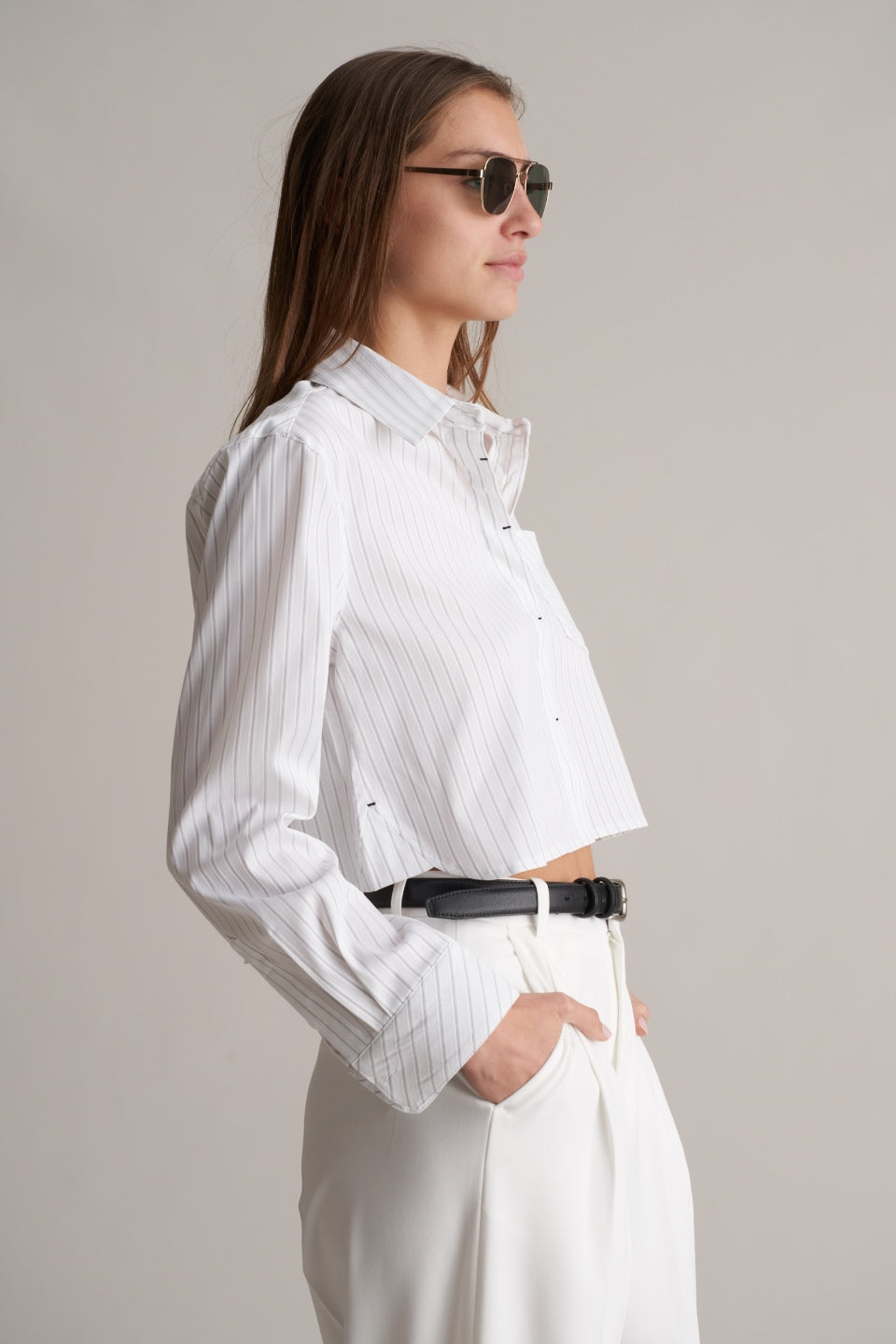 Cropped Pinstripe Shirt White