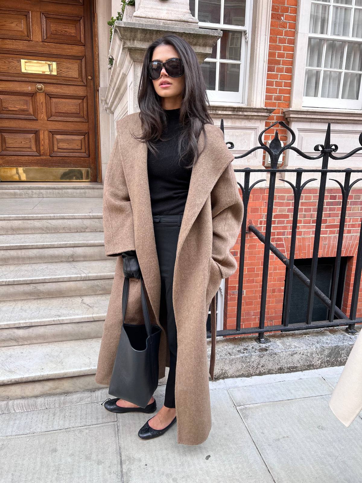 Amel Brushed Wool Hood Coat Mink Brown