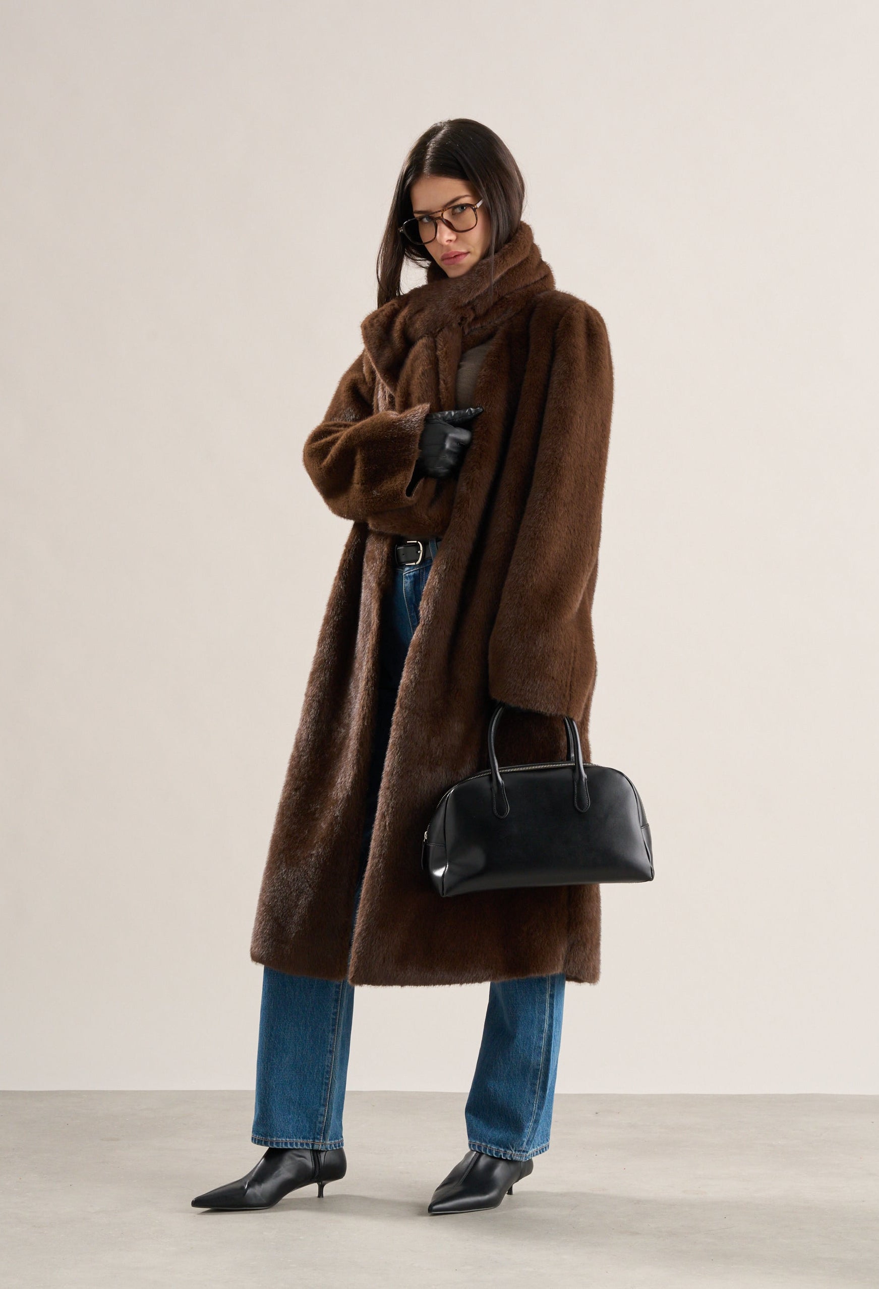 Lia Faux Fur Scarf Coat Chestnut