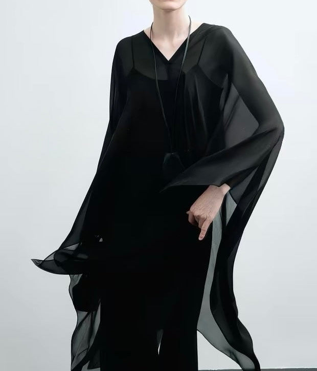 Flo Silk Chiffon Cape Onyx
