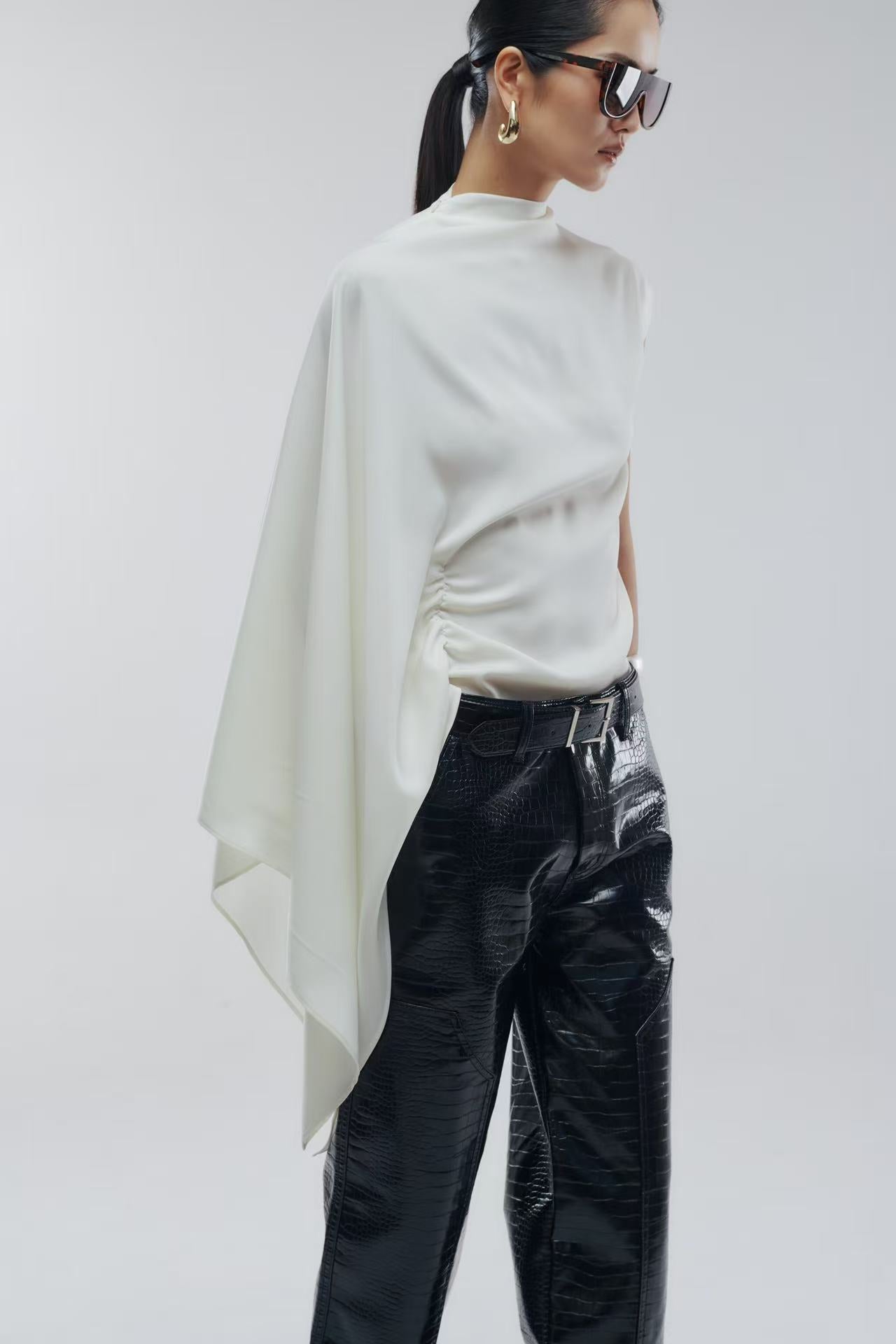Ziva Asymmetrical Drape Top Ivory