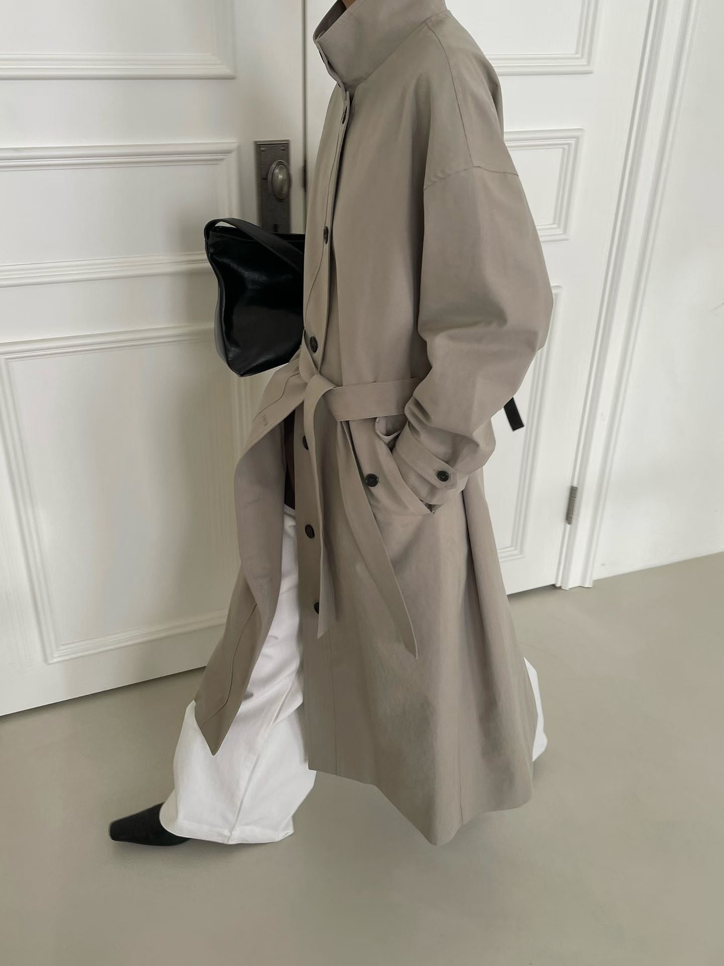 Delphine Funnel Neck Trench Coat Khaki