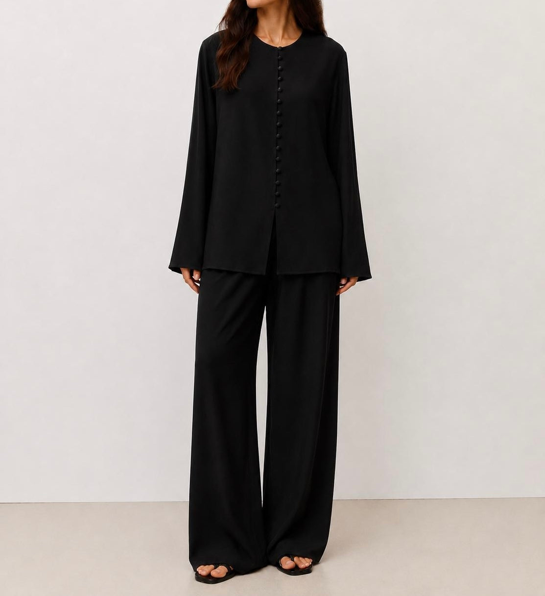 Soléne Silk Button Top Onyx