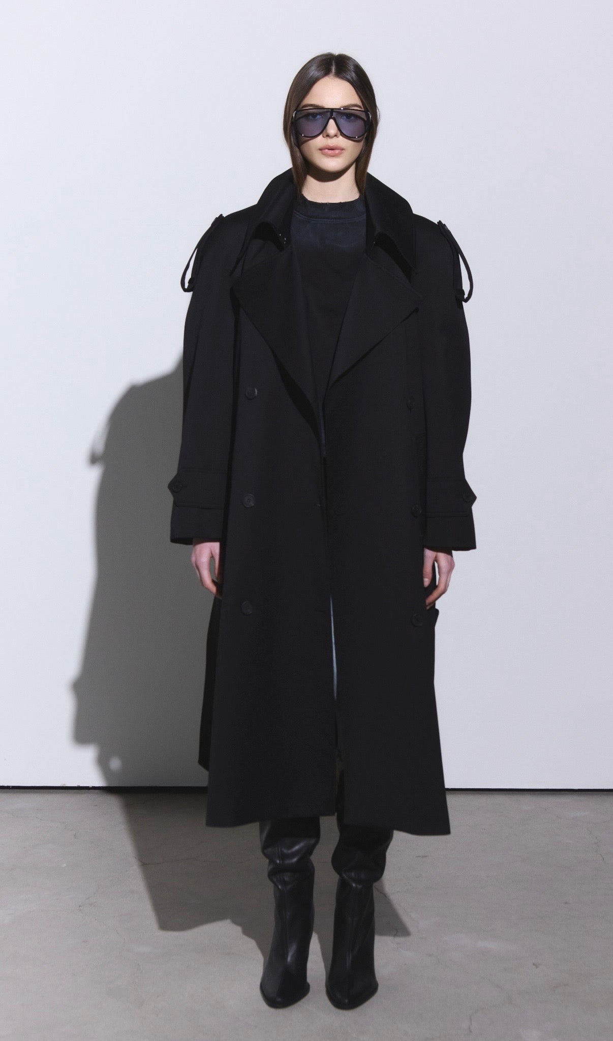 Moka Double Wool Trench Coat Onyx