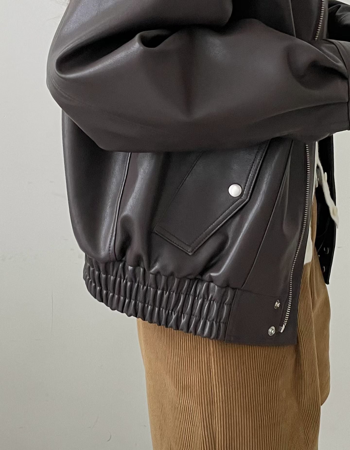 Deia Faux Leather Bomber Jacket Brown