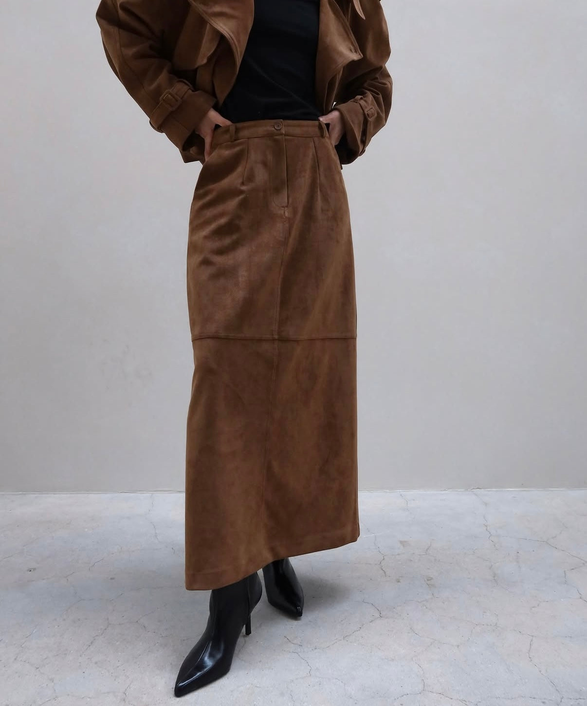 Rhys Faux Suede Pencil Skirt Cognac