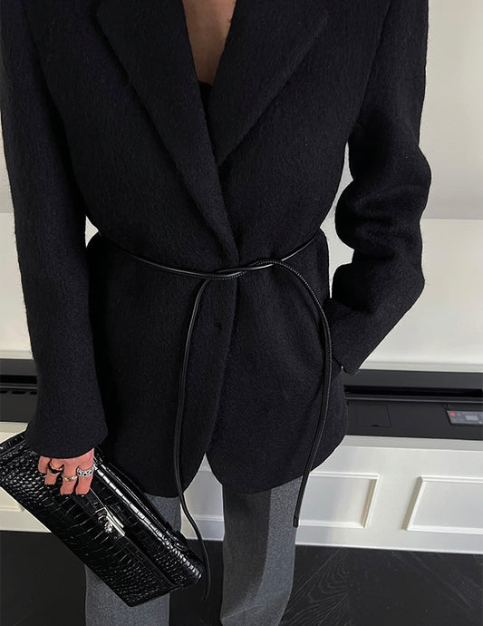 Marlo Belted Brushed Wool Blazer Black