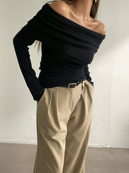 Veni Off Shoulder Knit Top Onyx