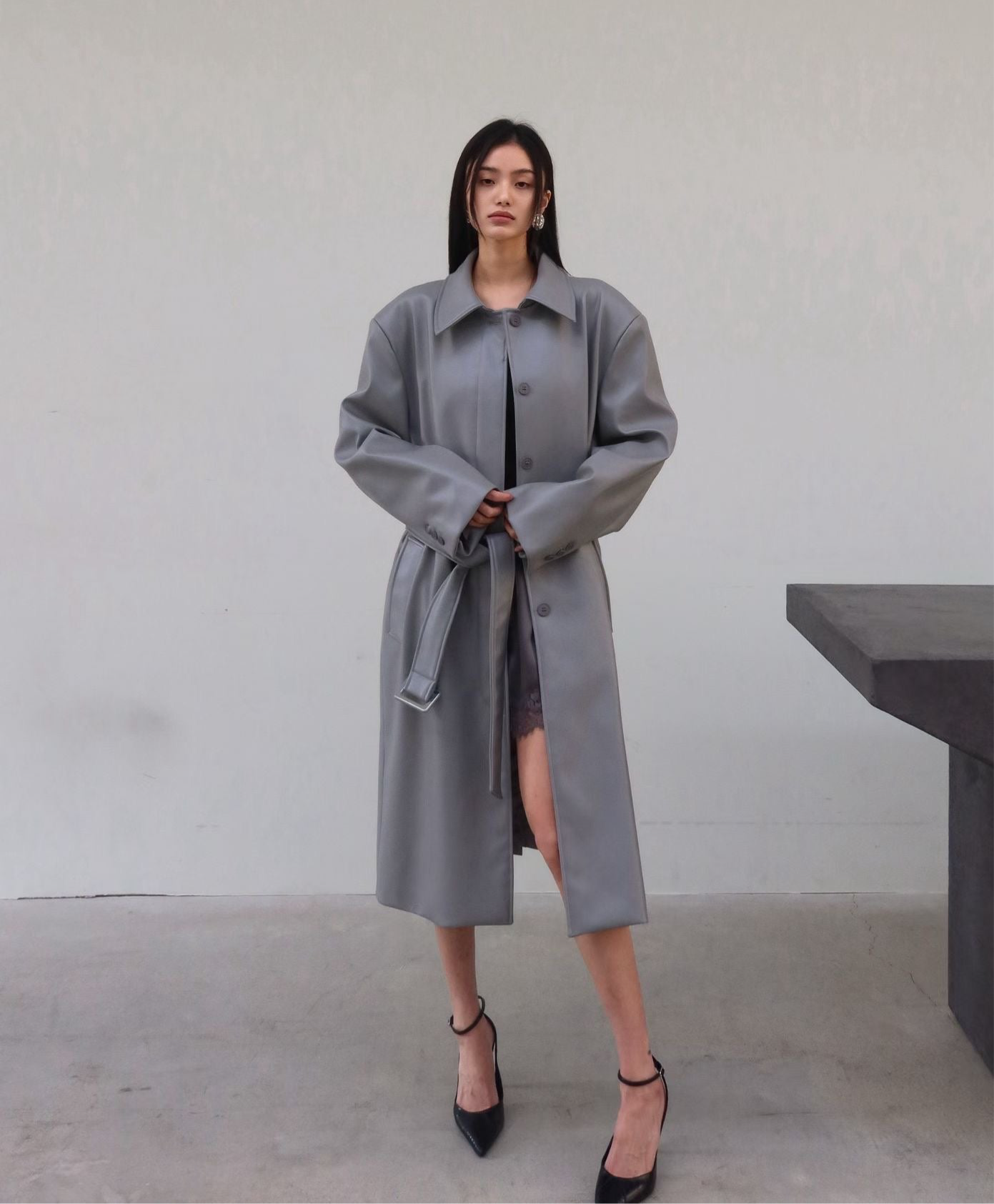 Nema Vegan Leather Mac Coat Ash