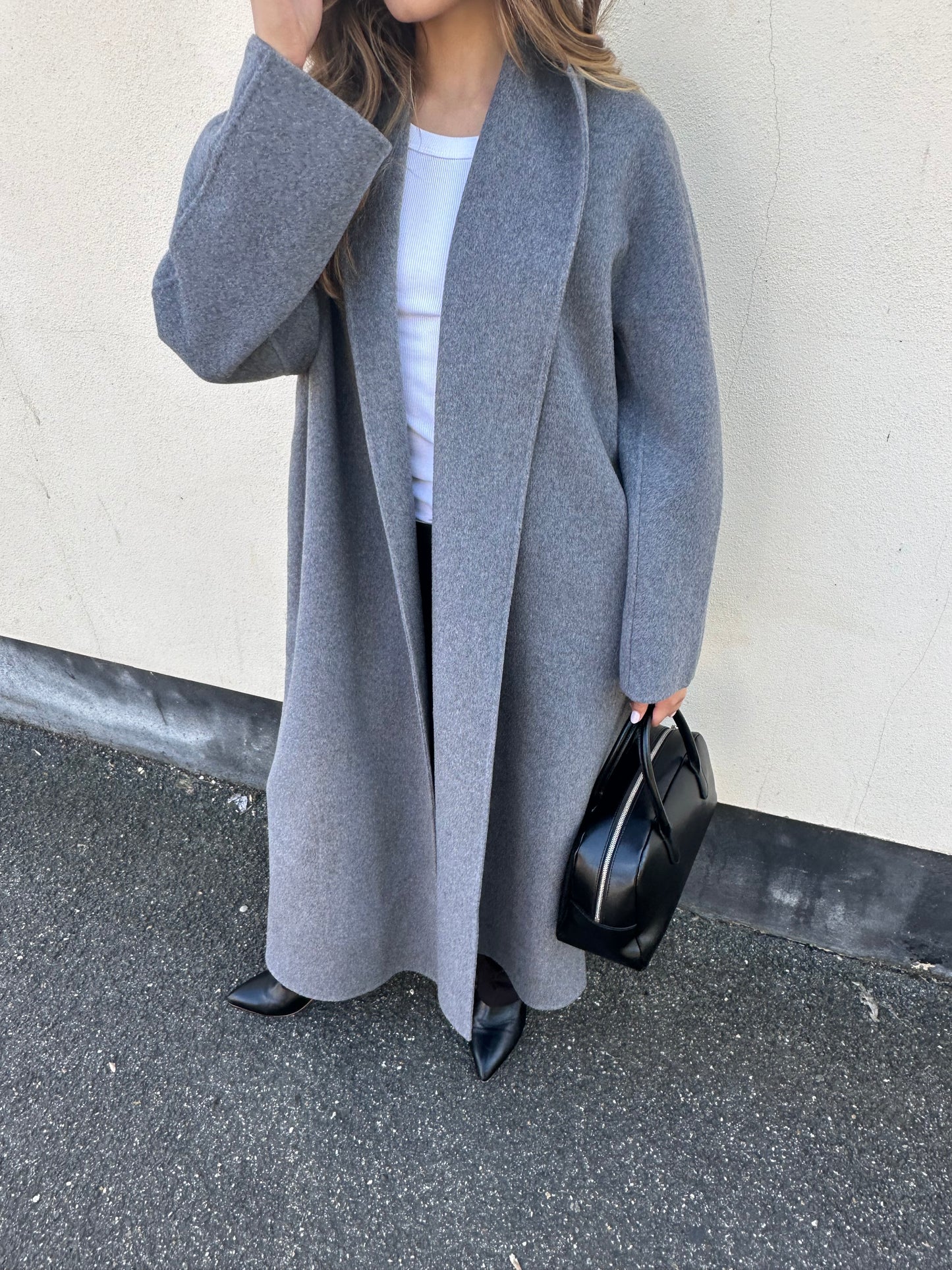 Enza Cashmere Blend Robe Coat Ash
