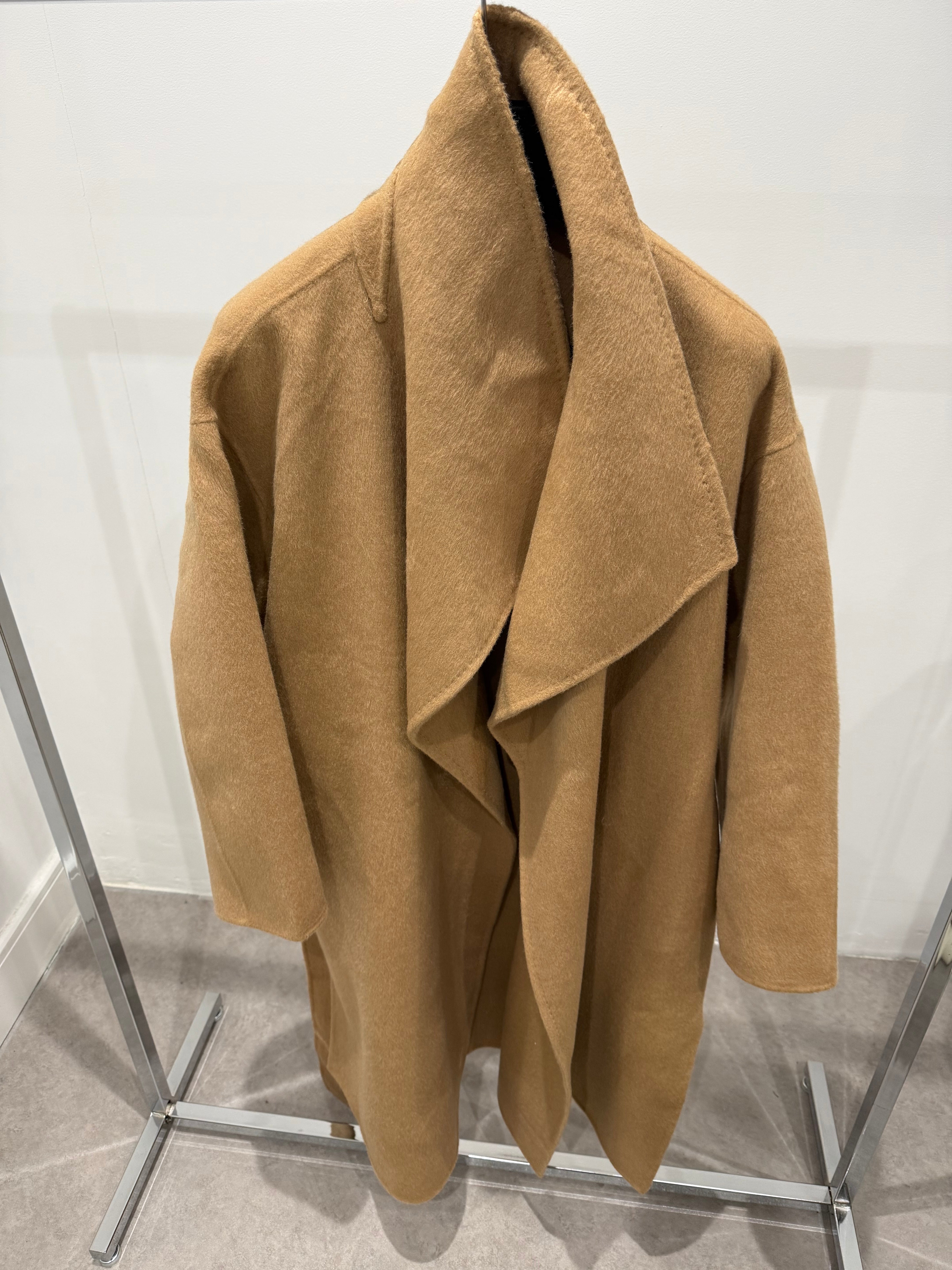 Wool Drape Neck Coat Camel