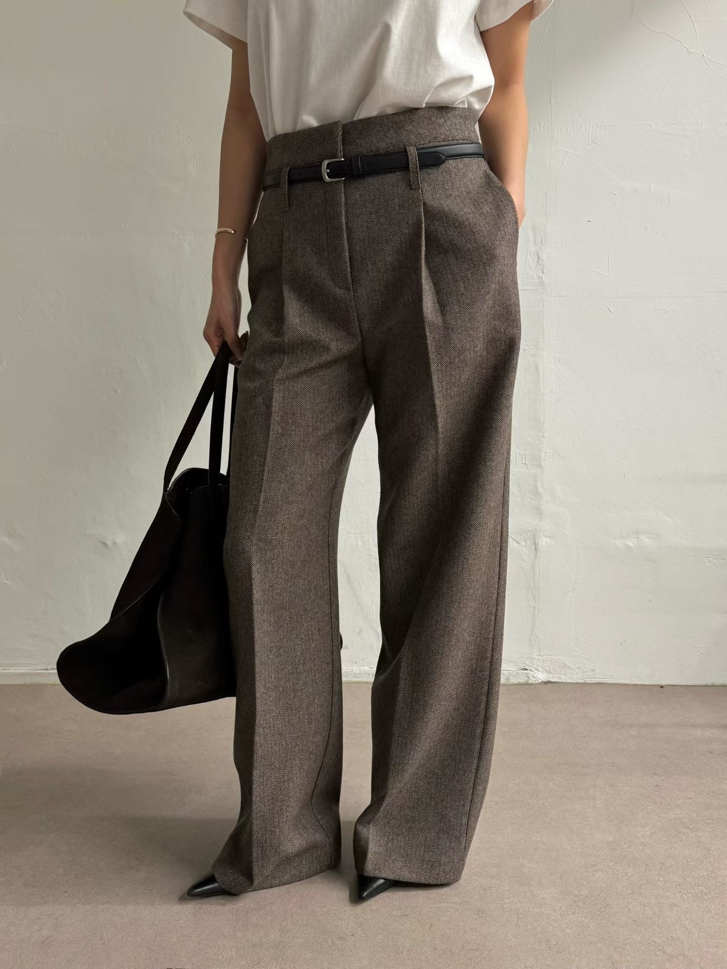 Karva Herringbone Trousers Chocolate