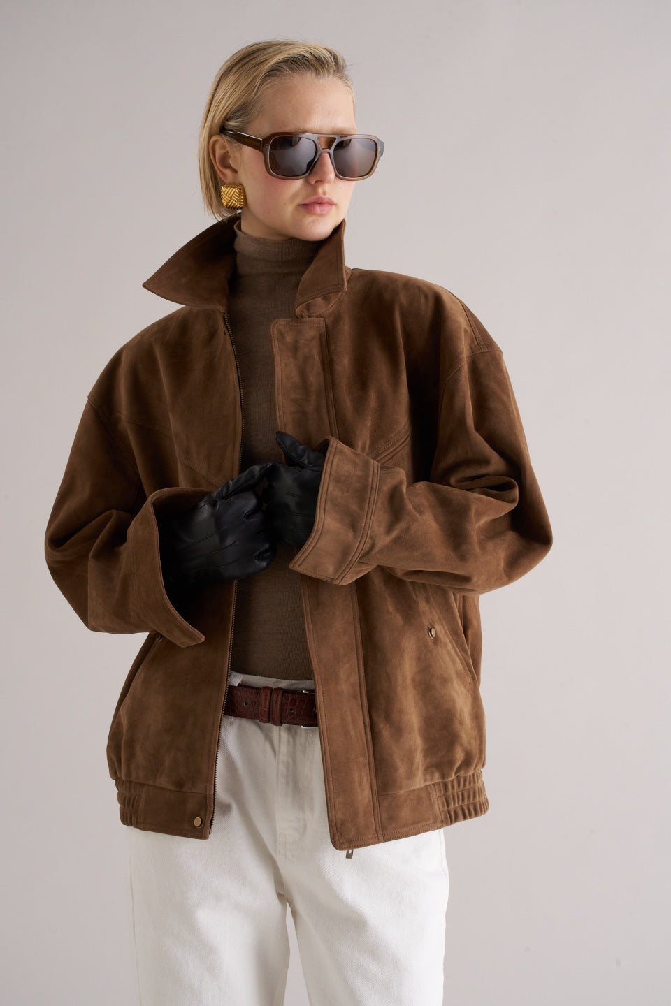 Loye Suede Bomber Jacket Honey