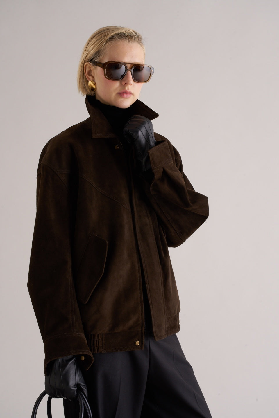 Loye Suede Bomber Jacket Espresso