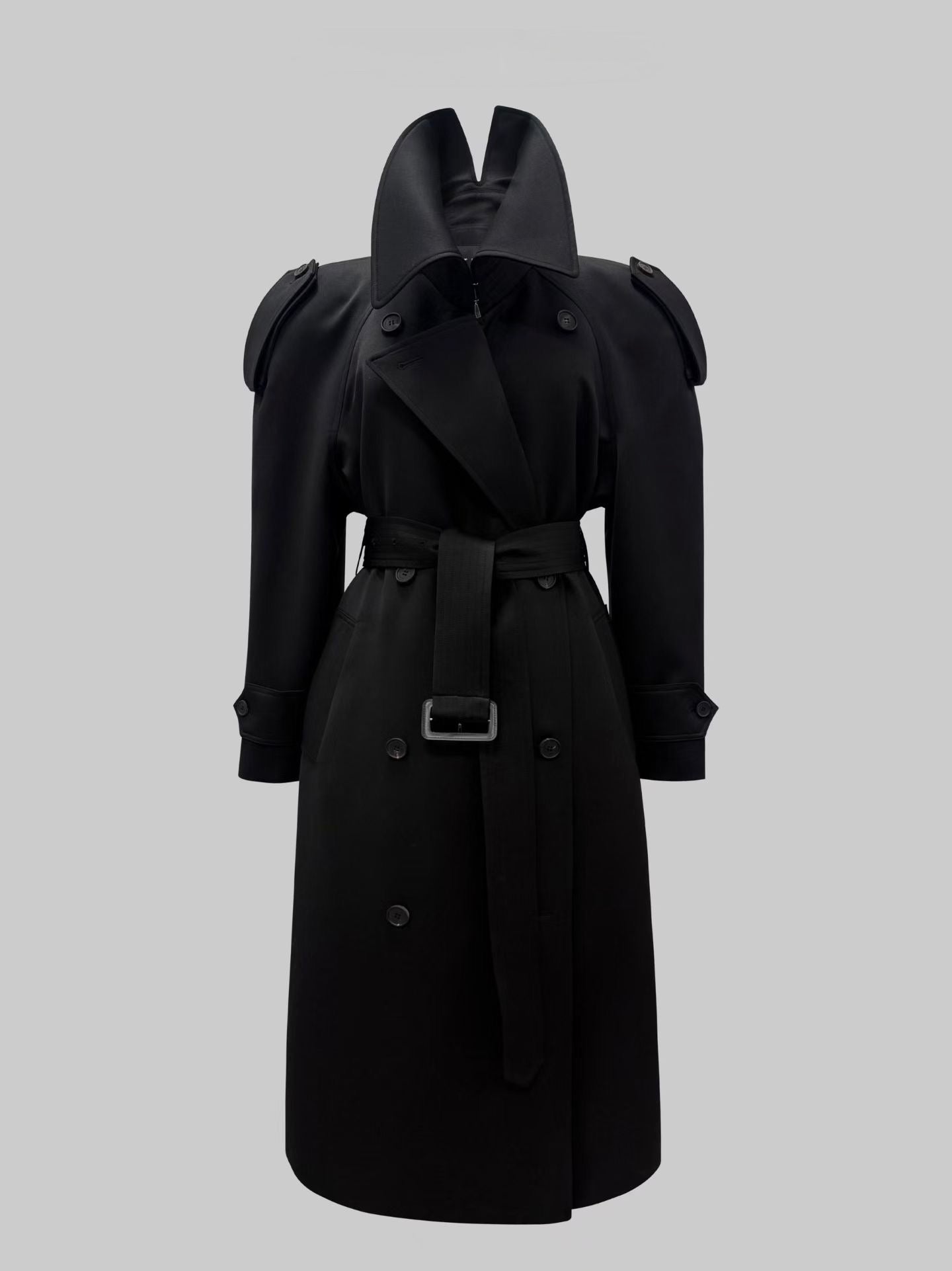 Moka Double Wool Trench Coat Onyx