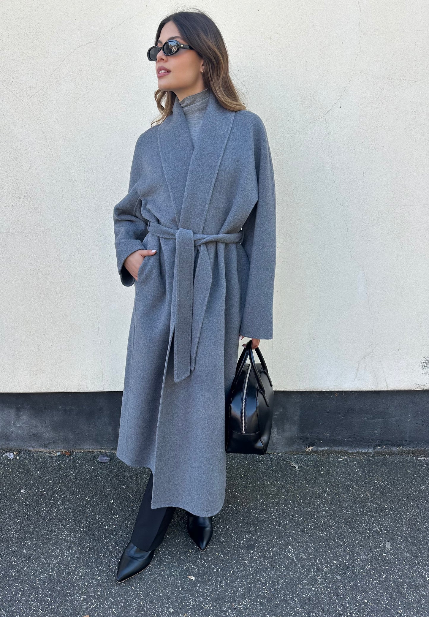 Enza Cashmere Blend Robe Coat Ash
