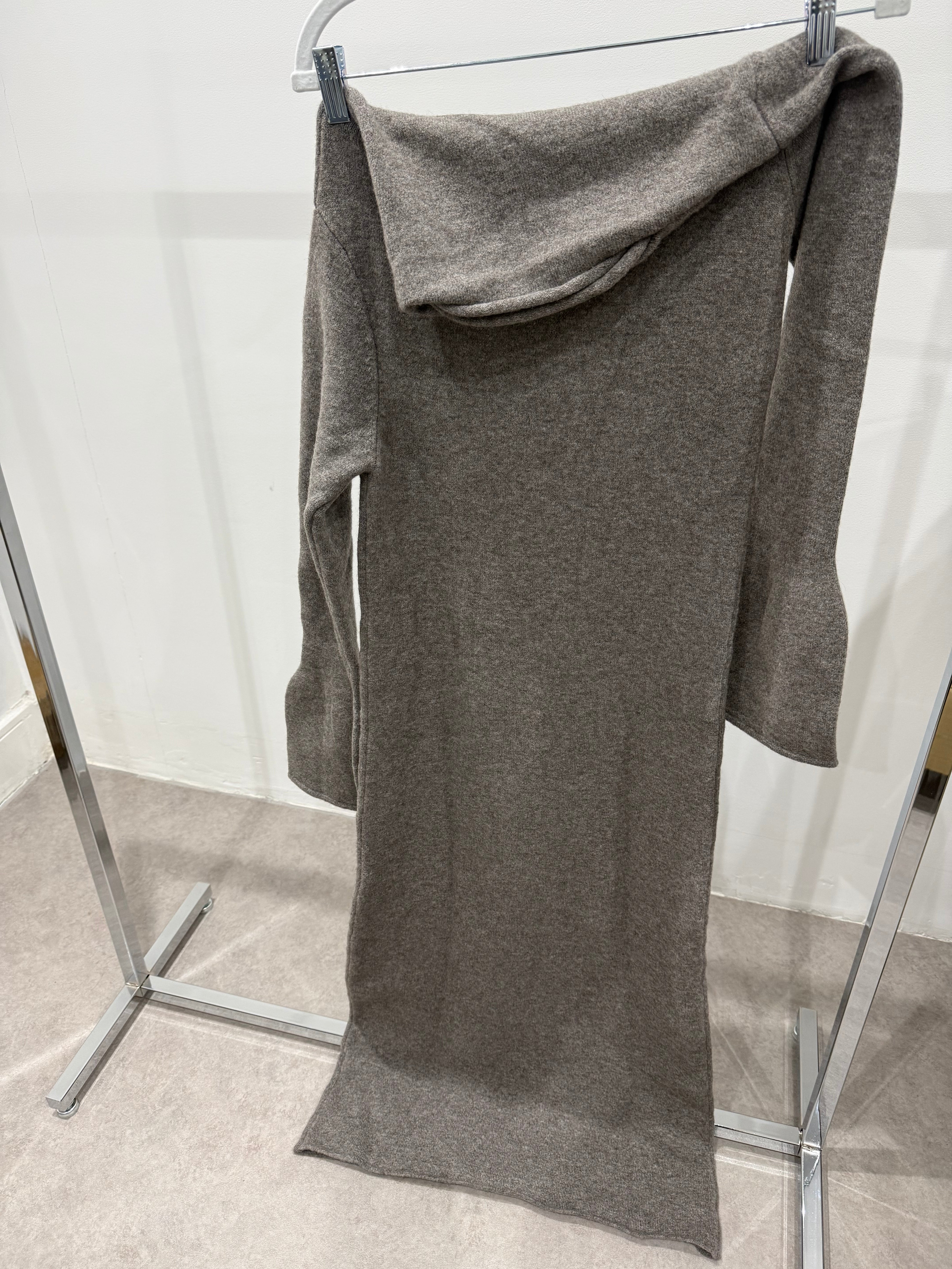 Asymmetrical Neck Wool Dress Taupe