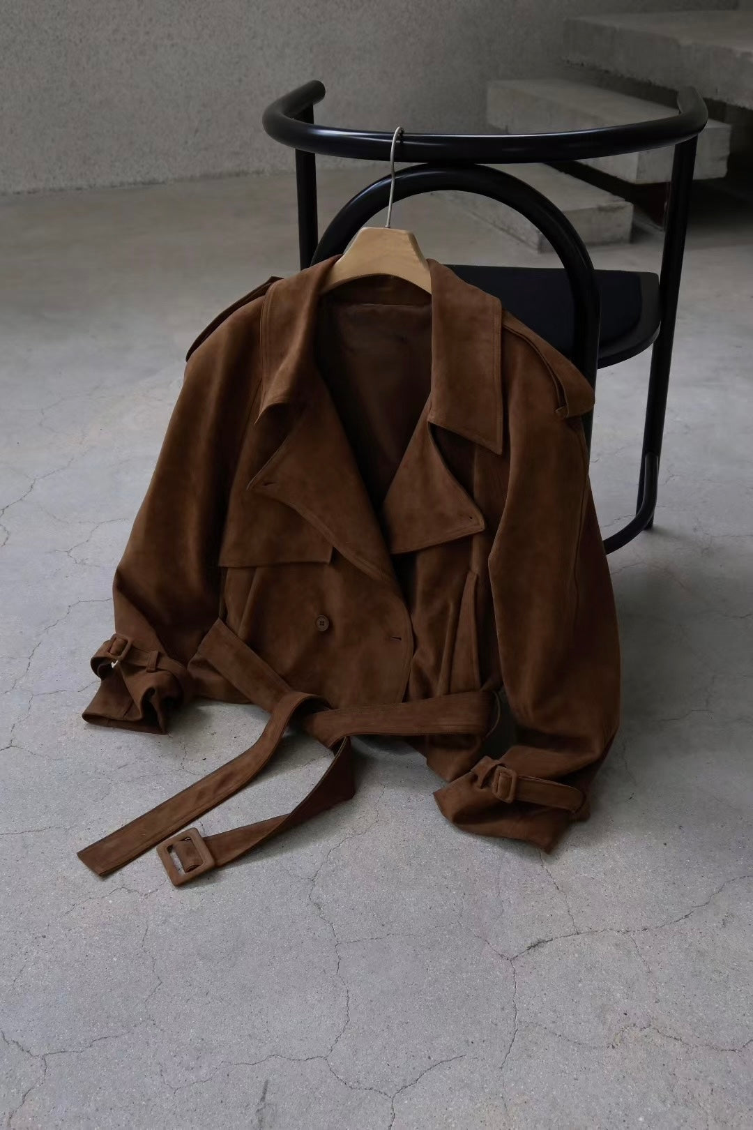 Rhys Faux Suede Cropped Trench Cognac