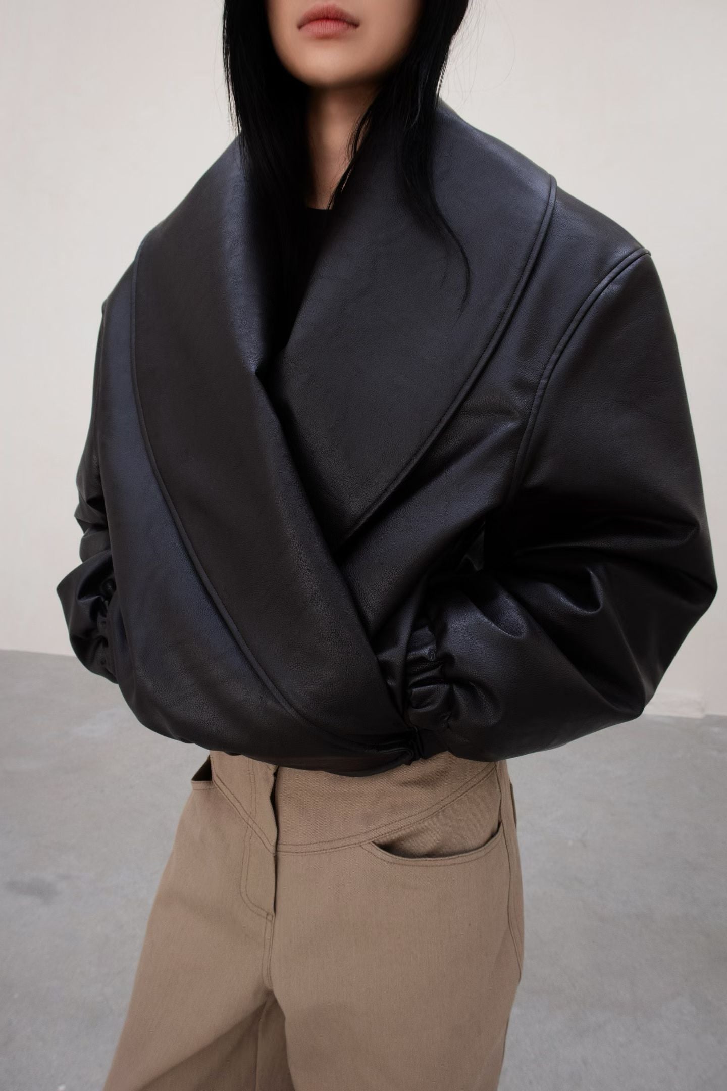 Hudson Faux Leather Bomber Jacket Black