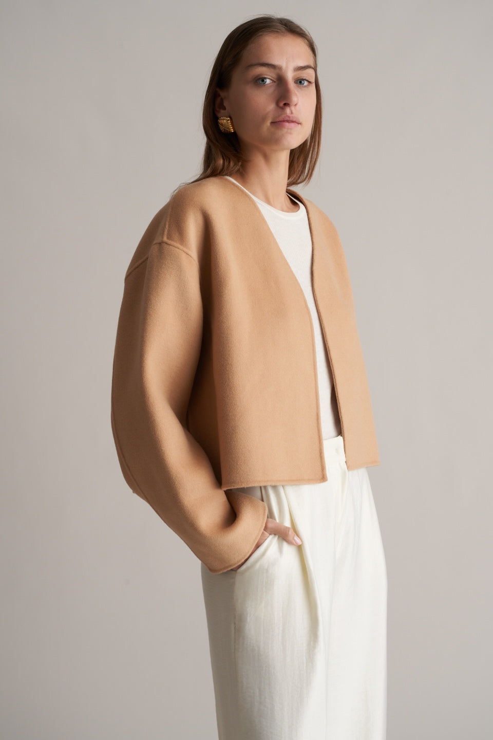 Lana Cropped Wool Jacket Camel