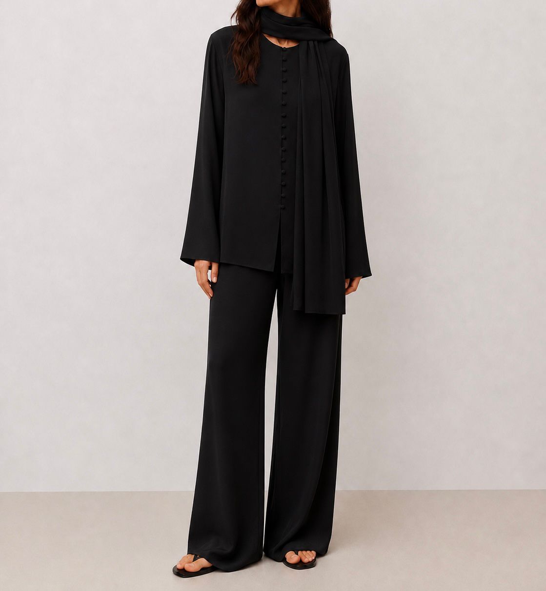 Soléne Silk Button Top Onyx