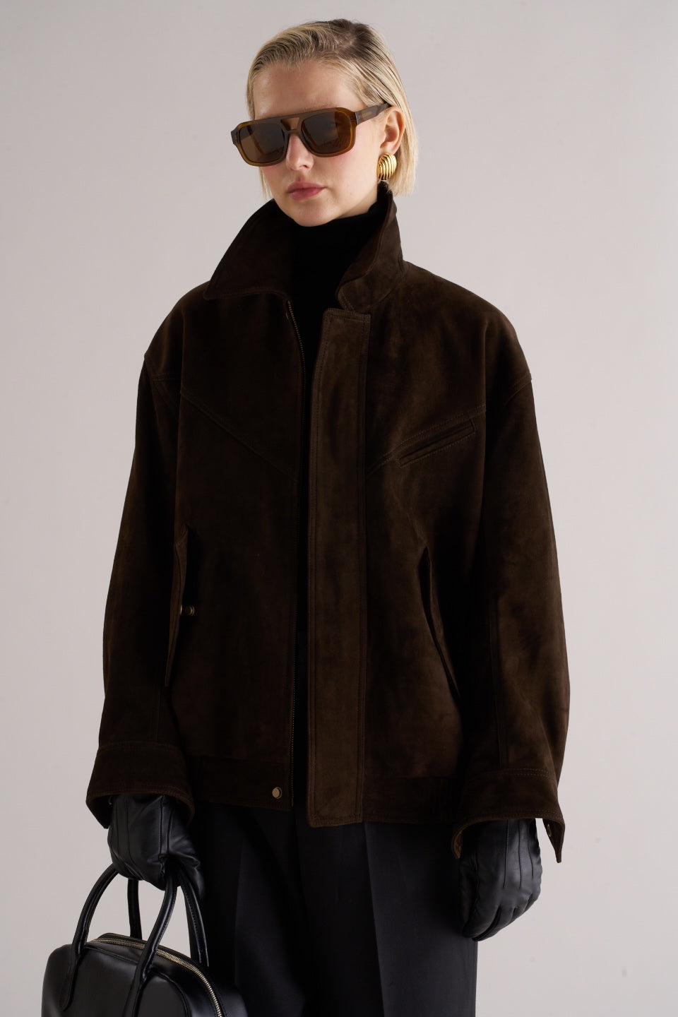 Loye Suede Bomber Jacket Espresso